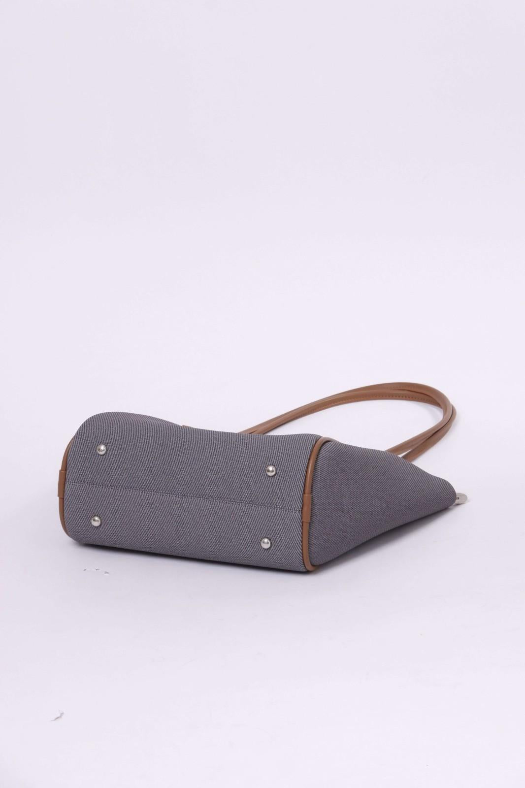 Eternia® Tweed Tote Shoulder Bag – Structured Vegan Leather Handbag (Grey & Brown)