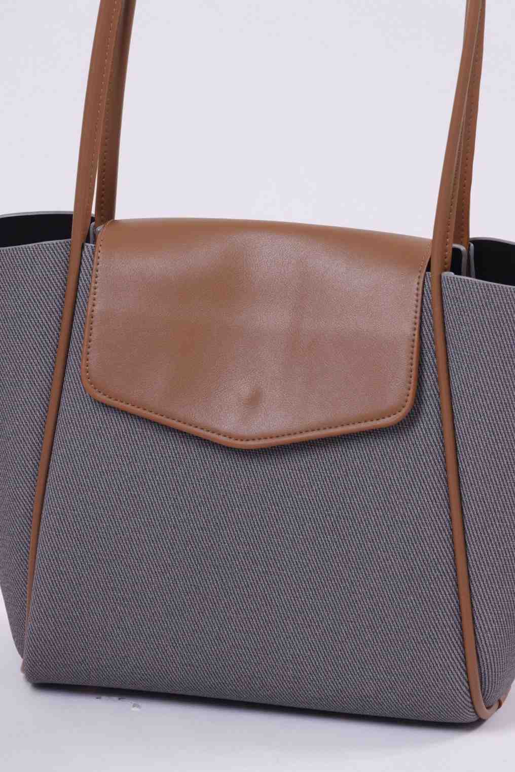 Eternia® Tweed Tote Shoulder Bag – Structured Vegan Leather Handbag (Grey & Brown)