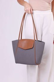 Eternia® Tweed Tote Shoulder Bag – Structured Vegan Leather Handbag (Grey & Brown)