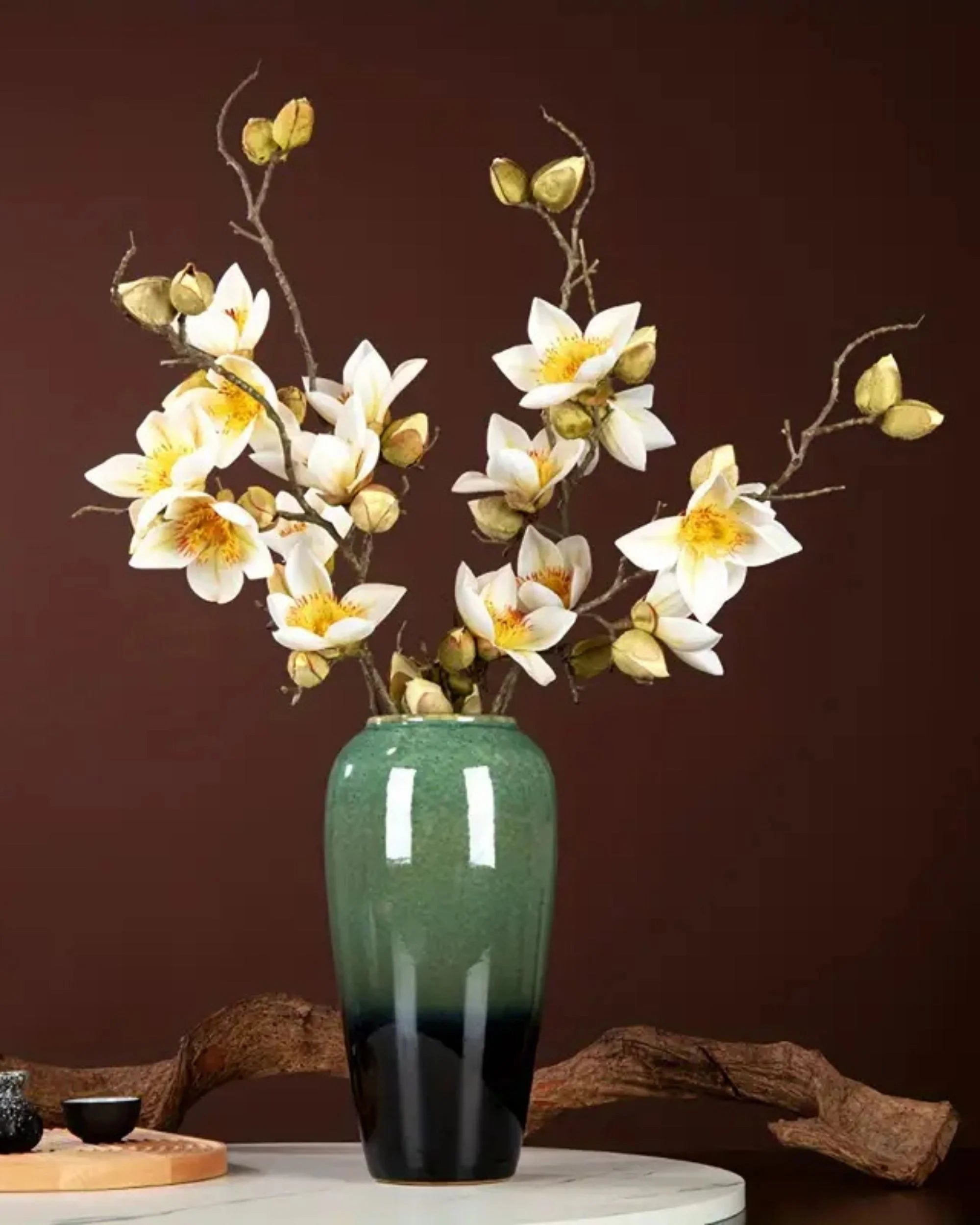Premsons® Artificial Magnolia Blossoms Flower Stem – Real Touch Faux Floral Bunch for Vases, Home Decor & Centerpieces - White
