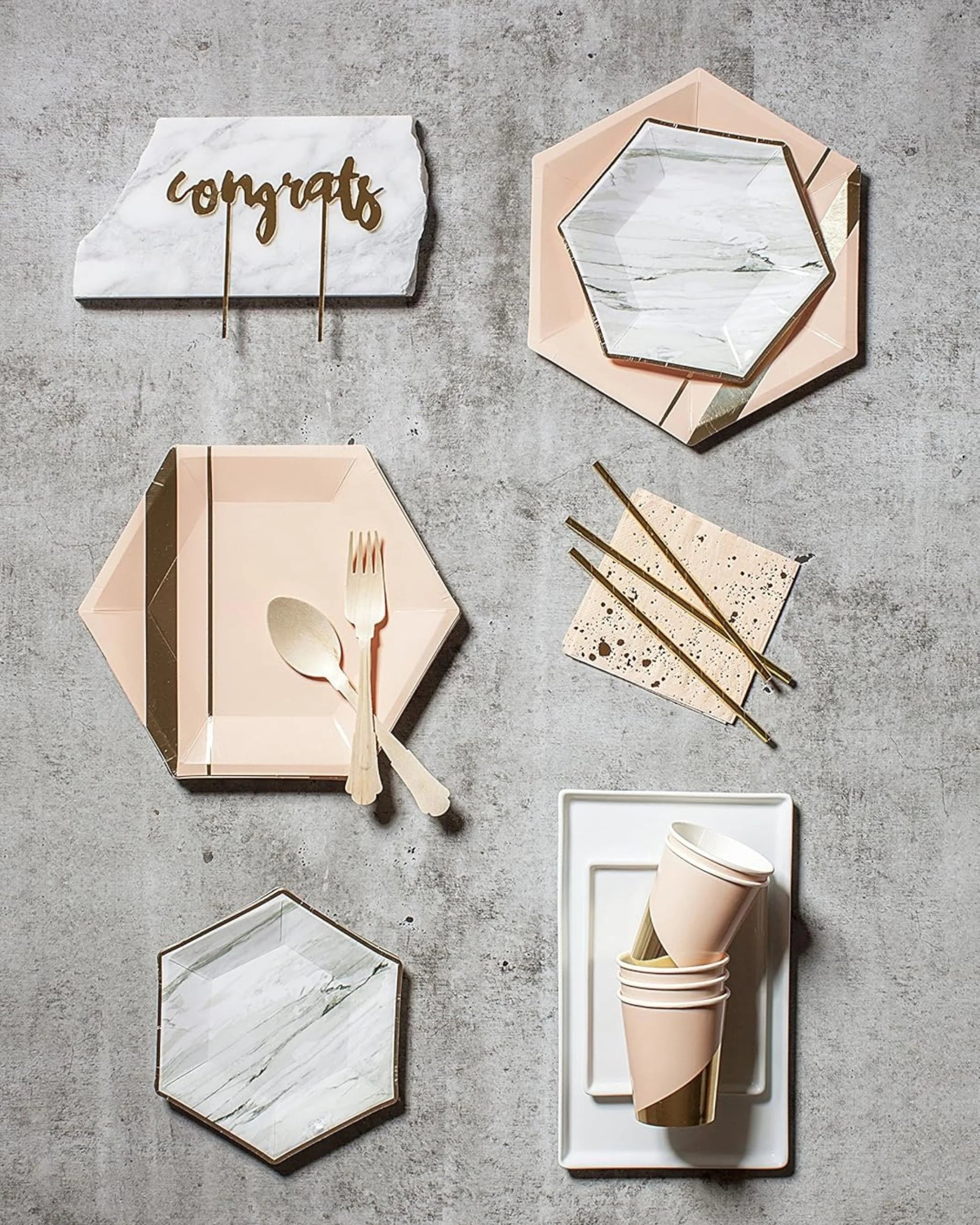 Premsons® 7-Inch Blush Pink with Gold Large Paper Plates - Birthday, Wedding, Showers Disposable Decorative Party Plates - Pack of 10