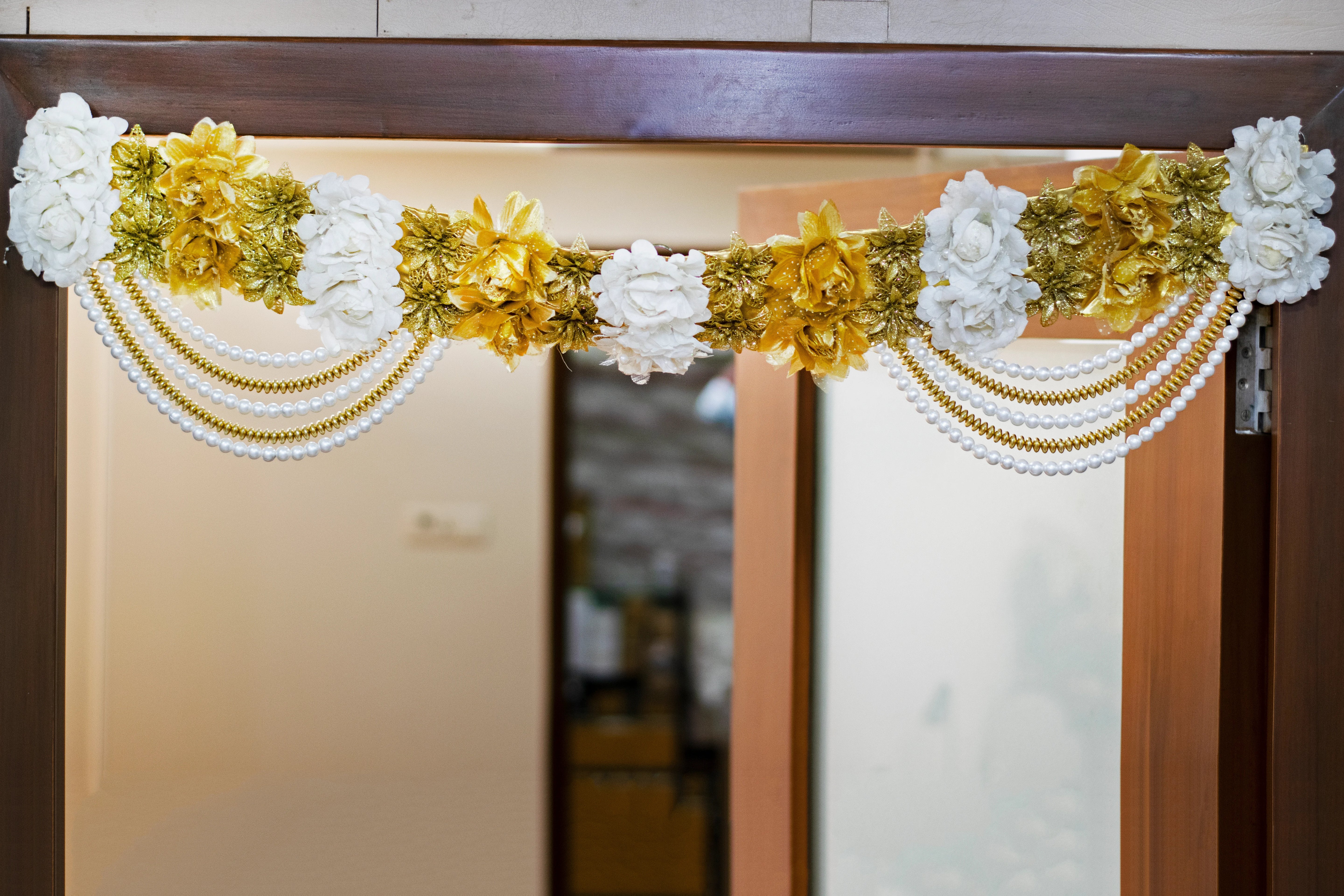 Premsons® White & Gold Toran – Elegant Door Hanging Garland for All Festivals