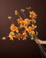 Premsons® Artificial Magnolia Blossoms Flower Stem – Real Touch Faux Floral Bunch for Vases, Home Decor & Centerpieces - Orange
