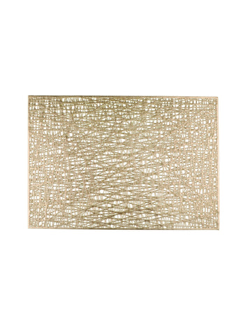 Premsons® Golden Mesh Design Rectangle Metallic Placemats – Washable, Wipeable, Non-Slip & Stain-Resistant Table Mats for Dining, Kitchen, Wedding & Party Décor