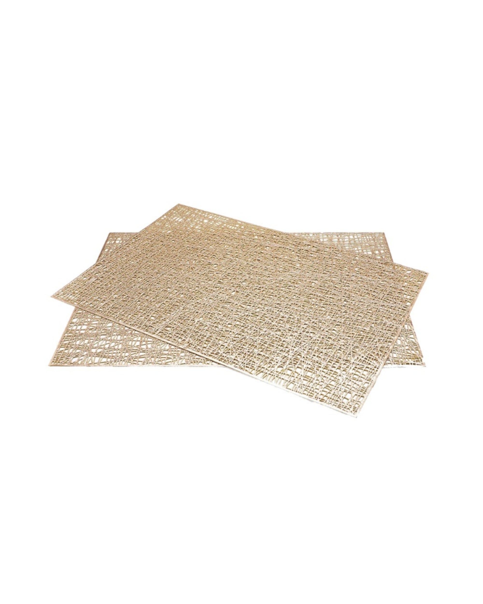 Premsons® Golden Mesh Design Rectangle Metallic Placemats – Washable, Wipeable, Non-Slip & Stain-Resistant Table Mats for Dining, Kitchen, Wedding & Party Décor