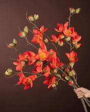 Premsons® Artificial Magnolia Blossoms Flower Stem – Real Touch Faux Floral Bunch for Vases, Home Decor & Centerpieces - Red