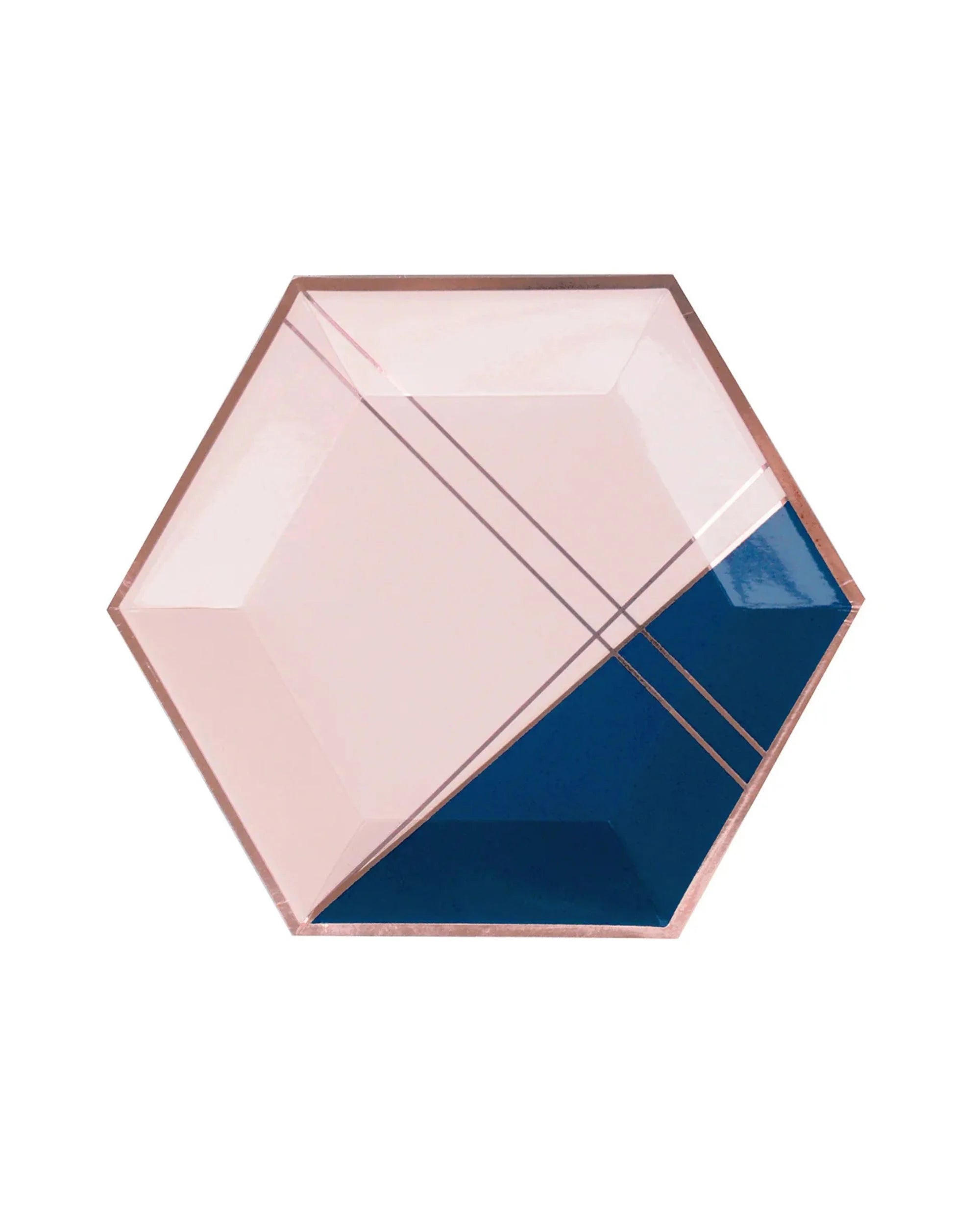 Premsons® 10-Inch Blush Pink & Navy Blue Colourblock with Gold Large Paper Plates - Birthday, Wedding, Showers Disposable Decorative Party Plates - Pack of 10