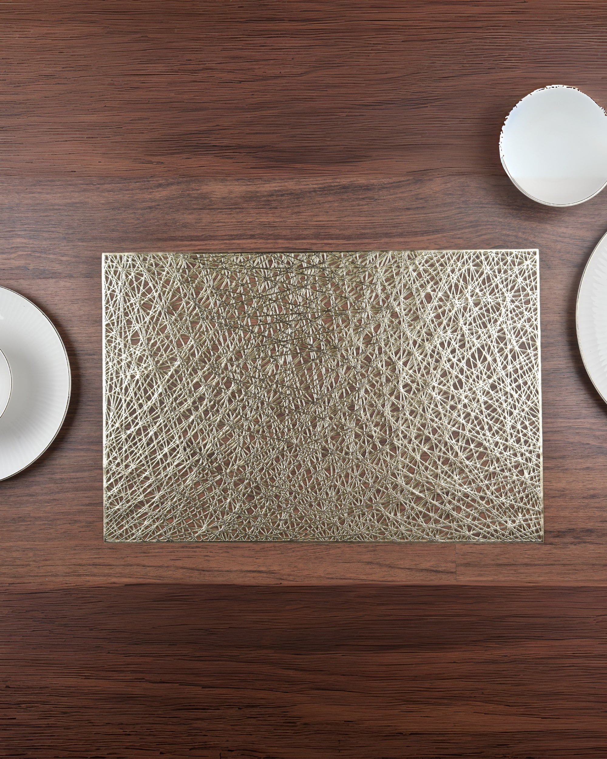 Premsons® Golden Mesh Design Rectangle Metallic Placemats – Washable, Wipeable, Non-Slip & Stain-Resistant Table Mats for Dining, Kitchen, Wedding & Party Décor