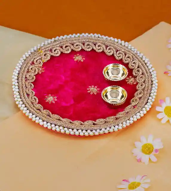 Premsons® Maroon Velvet Touch Pooja Thali – Royal Touch