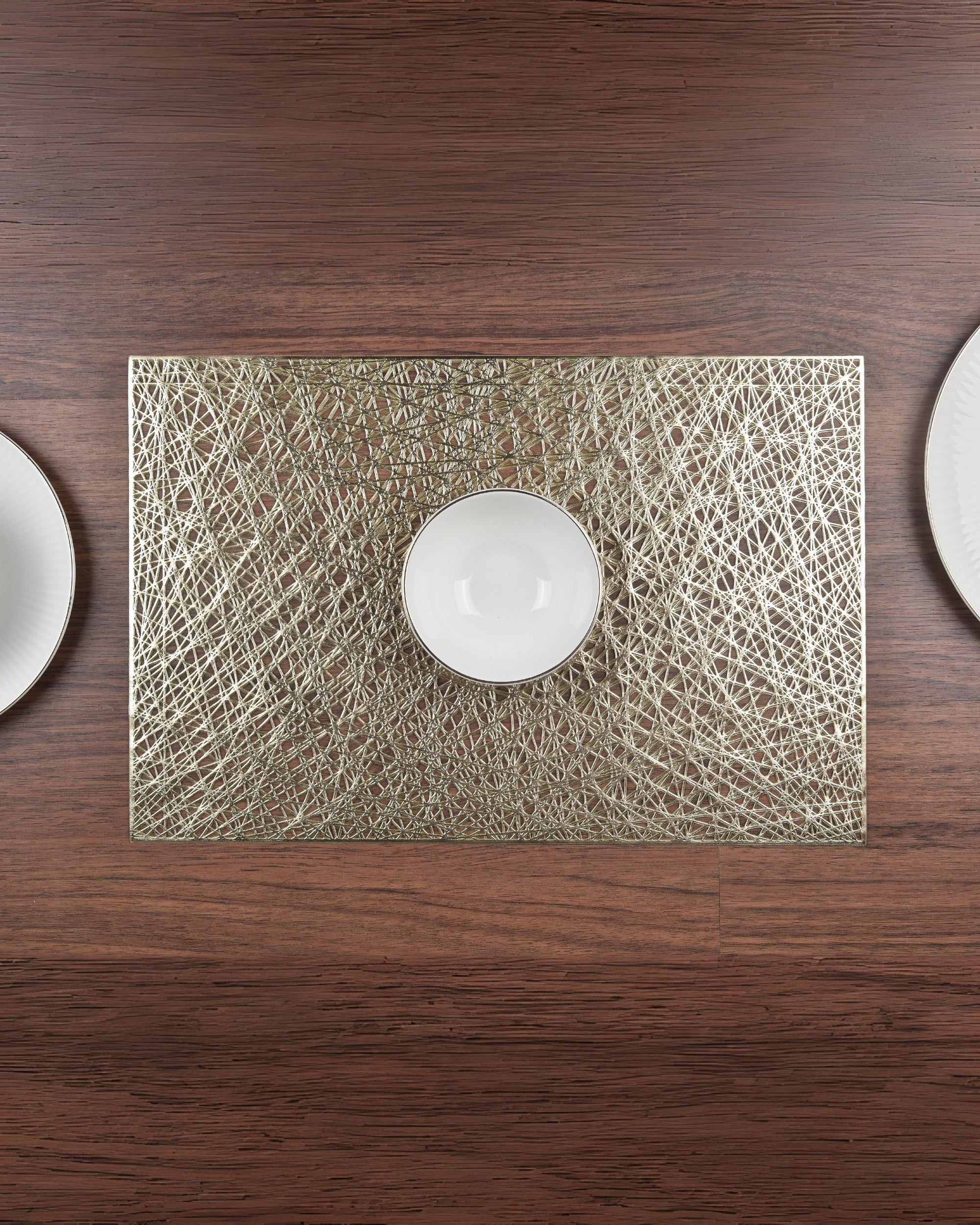 Premsons® Golden Mesh Design Rectangle Metallic Placemats – Washable, Wipeable, Non-Slip & Stain-Resistant Table Mats for Dining, Kitchen, Wedding & Party Décor