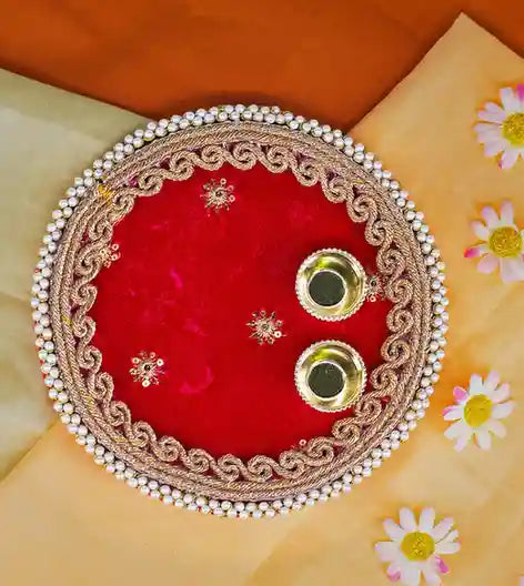 Premsons® Maroon Velvet Touch Pooja Thali – Royal Touch