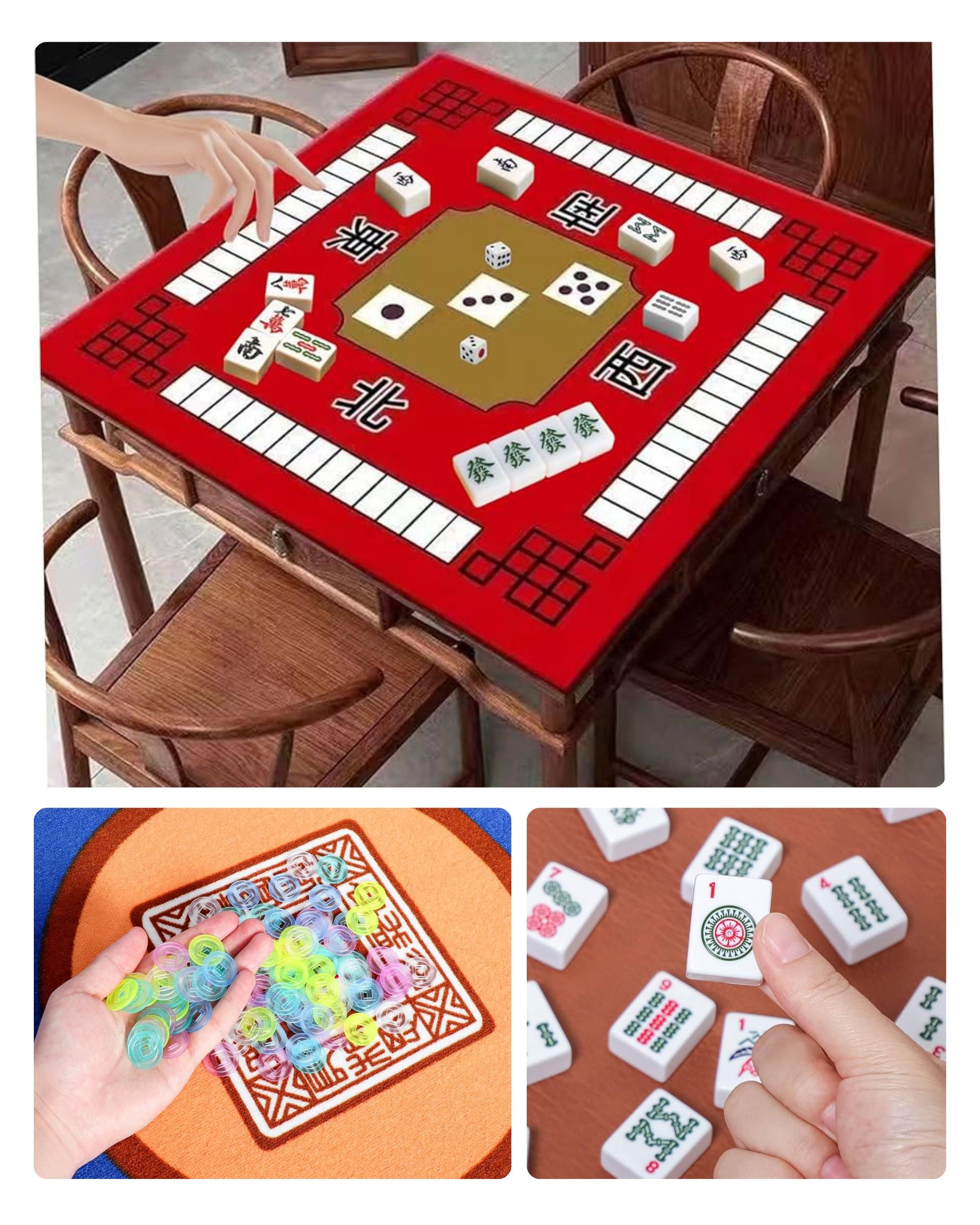 Premsons® American Mahjong Set with Red Mat & Carry Bag  – Full Game Kit with Tiles, Racks, Pushers, Dice & Beginner Instruction Guide – White