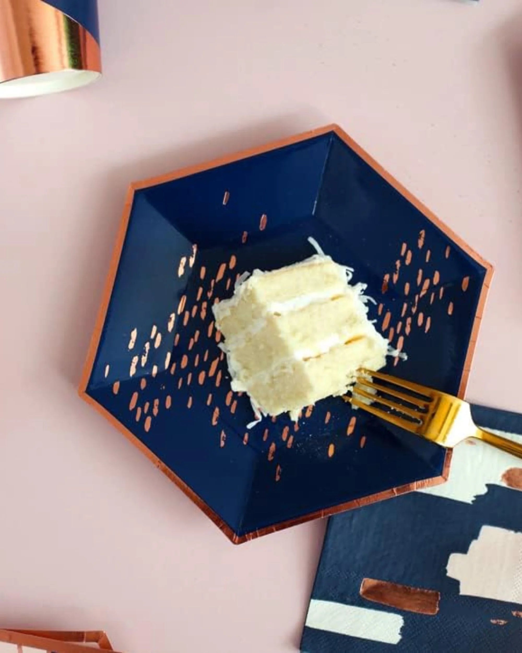 Premsons® 7-Inch Navy Blue with Gold Specks Large Paper Plates - Birthday, Wedding, Showers Disposable Decorative Party Plates - Pack of 10