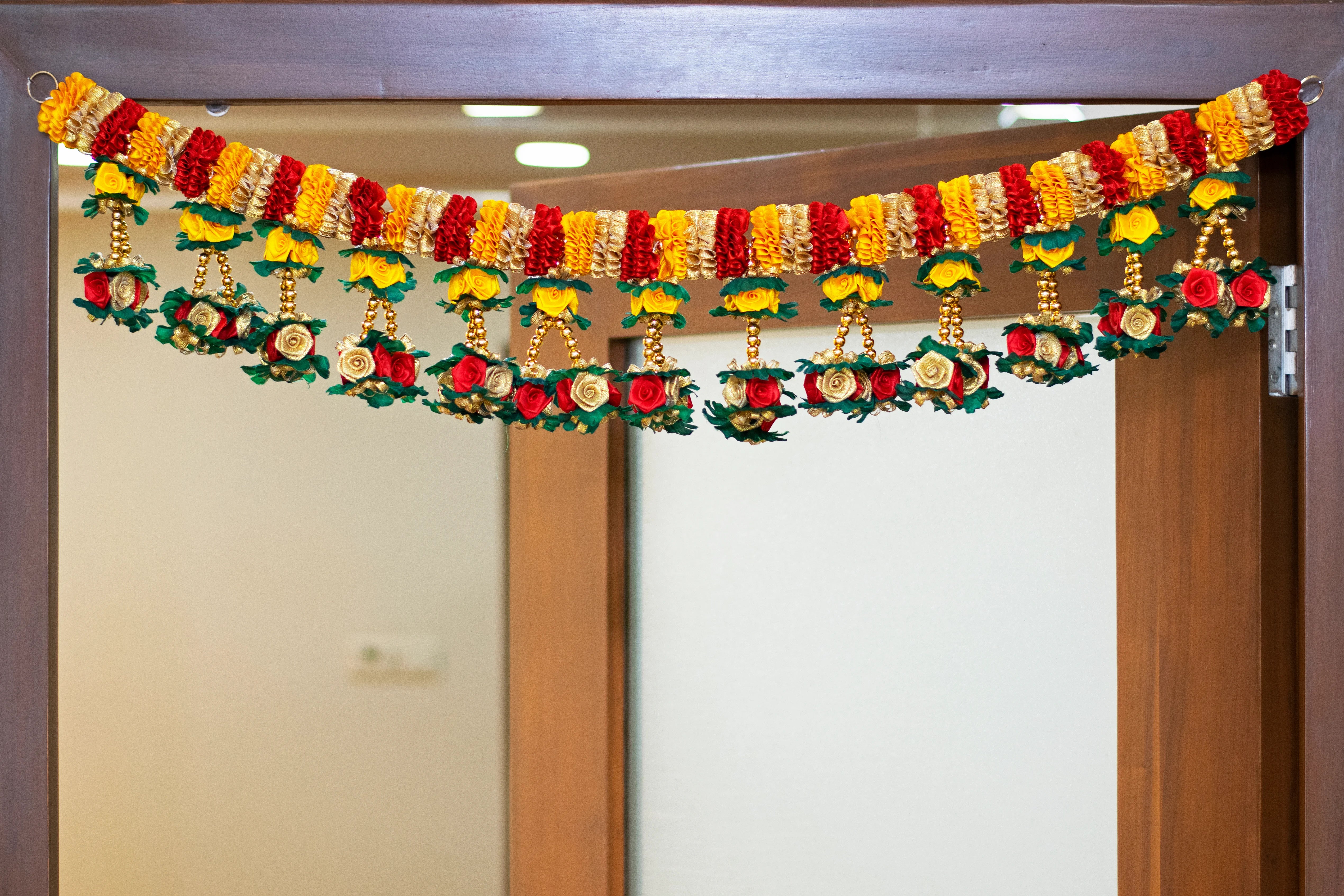 Premsons® Festive Roses & Mirror Toran – Handcrafted Beautiful Door Decor