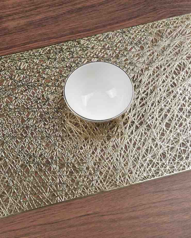 Premsons® Golden Mesh Design Rectangle Metallic Placemats – Washable, Wipeable, Non-Slip & Stain-Resistant Table Mats for Dining, Kitchen, Wedding & Party Décor