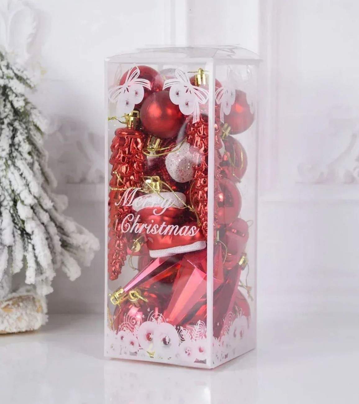 Premsons® Christmas Tree Ornaments Set – Mixed Baubles & Decorations, Red, Pack of 21