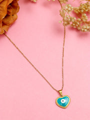 Premsons® Evil Eye Stainless Steel Necklace | Heart Style Pendant for Protection & Elegance - Gold & Blue