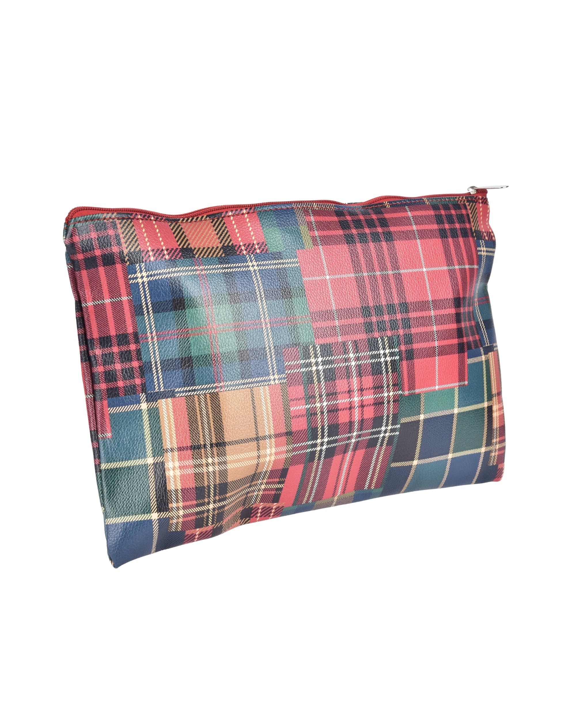 Eternia® Multipurpose Organizer Pouch – Tartan Printed Artificial Leatherette Cosmetic & Stationery Bag for Travel, Office & Daily Use