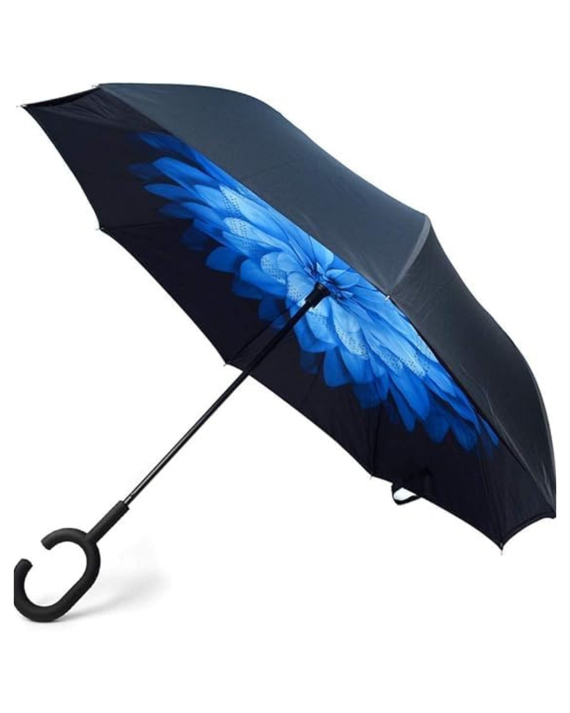 Upside Down® Inverted Umbrella with Flower Print – Windproof Double Layer Rain Protection with Hands-Free C-Shaped Handle | Reverse Closing Umbrella for Car, Travel & Daily Use