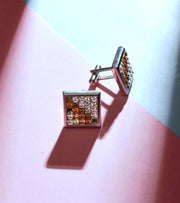 Premsons® Crystal Grid Cufflinks – Luxury Square Design with Amber & Clear Gemstones, Elegant Metal Finish – Perfect for Formal Wear, Weddings, and Gifting