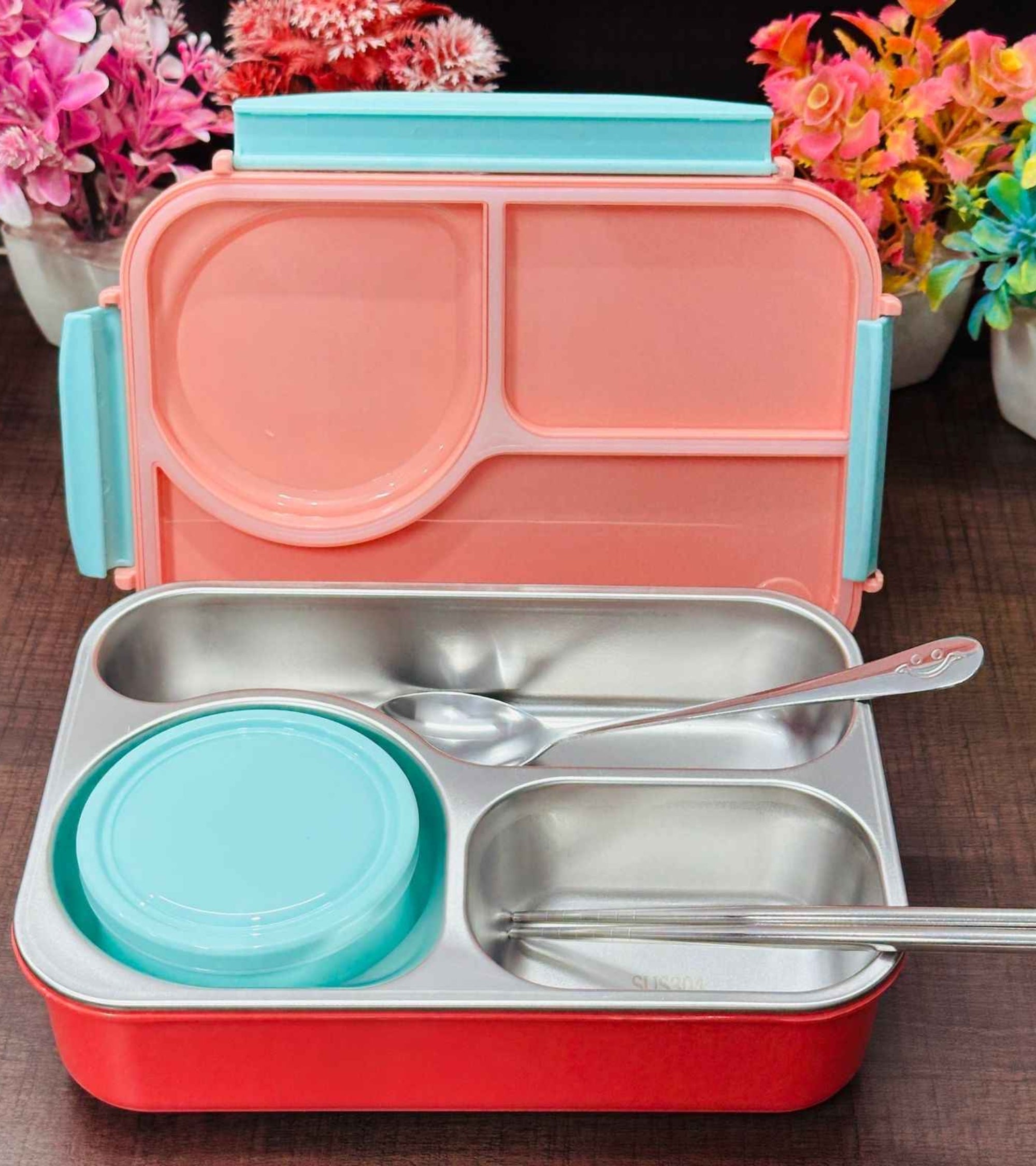 Premsons® Space Secret 3-Grid Kids Lunch Box – Cute Astronaut & Rocket Design, Leak-Proof & Lightweight Tiffin for School