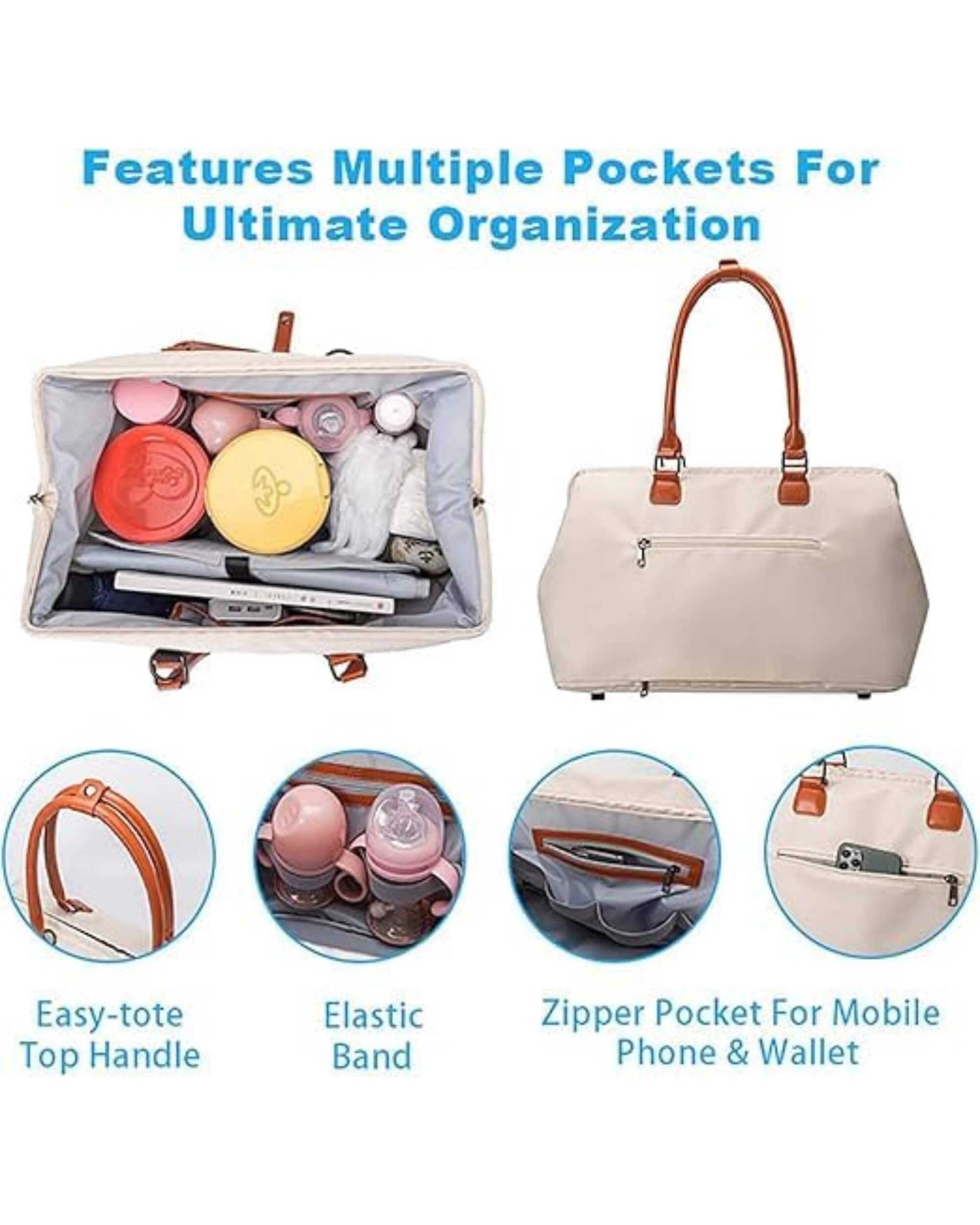 Premsons® Mommy Tote Bag | Large Diaper Bag with 2 Removable Organizing Pouches | Stylish & Spacious Baby Essentials Travel Bag for Moms