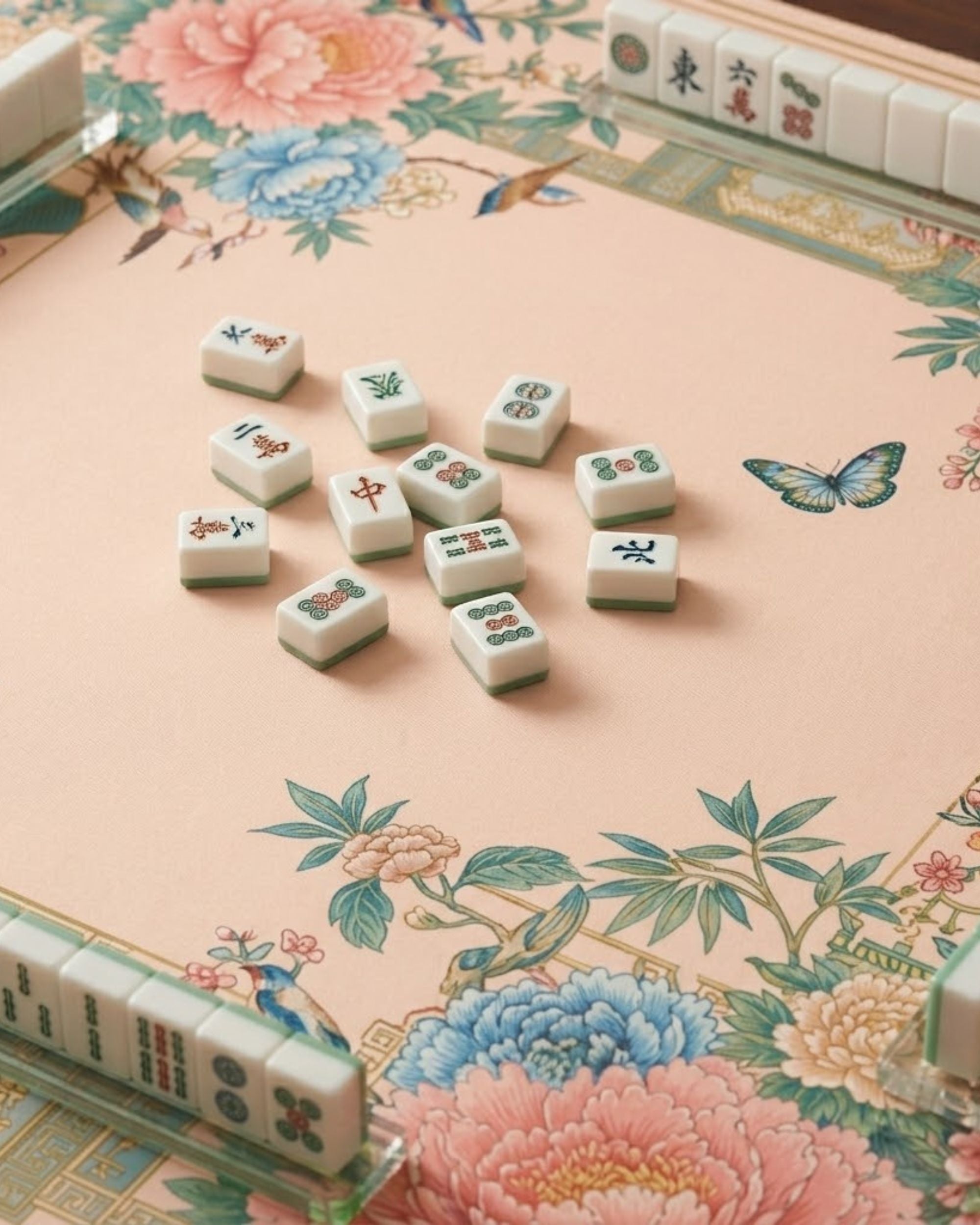Premsons® Vintage Floral Mahjong Mat – Luxury Padded Mahjong Table Cover with Peony & Bird Design, Foldable Non-Slip Mahjong Playing Mat for Family Game Night & Travel