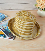 Premsons® Wide-Brimmed Striped Straw Hat for Ladies – Mustard & Beige