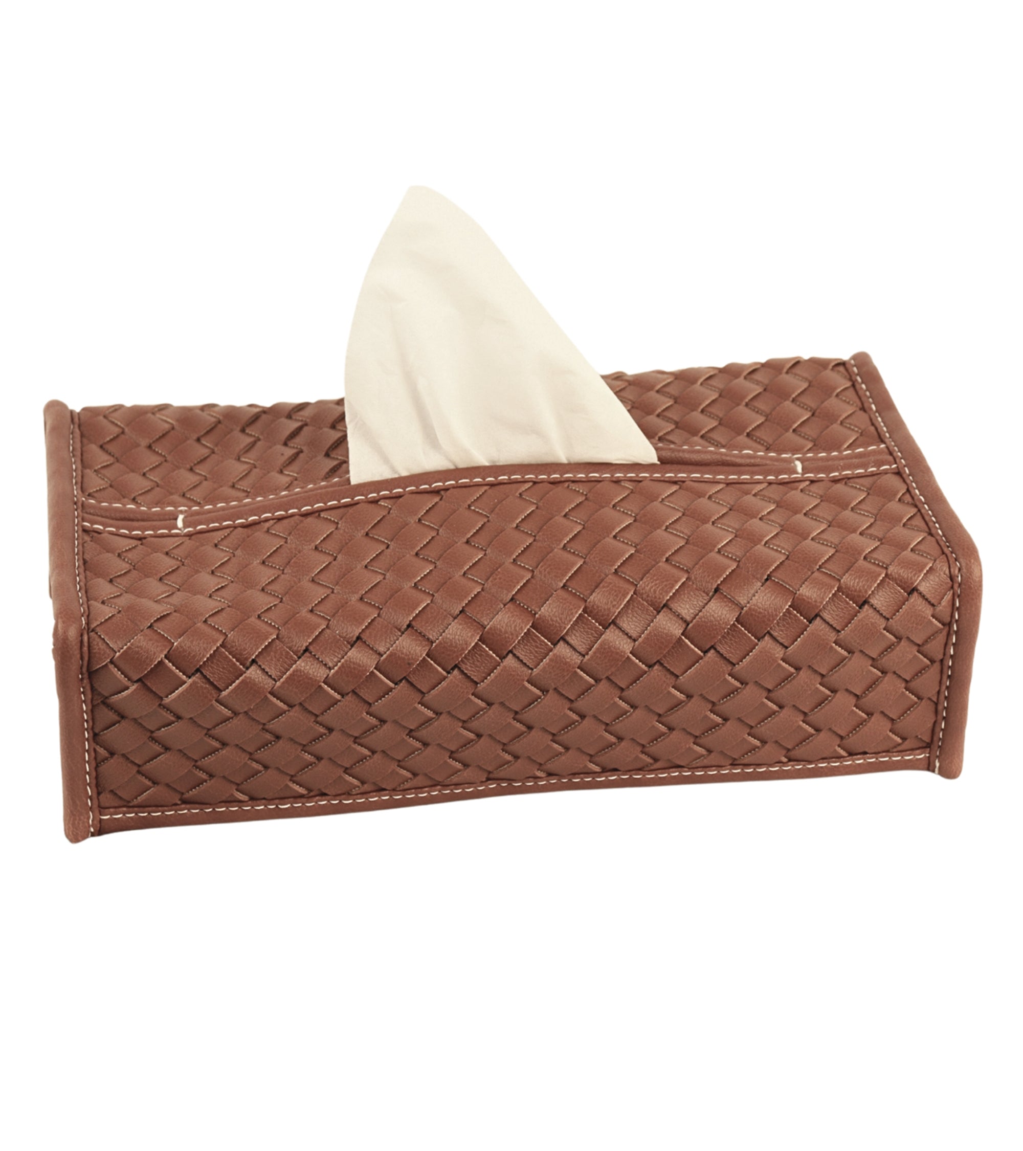 Premsons® Woven Design Artificial Faux Vegan Leatherette Tissue Paper Box for Dining Room Kitchen Bedroom Car and Home Décor (Brown, Rectangular Sleeve)