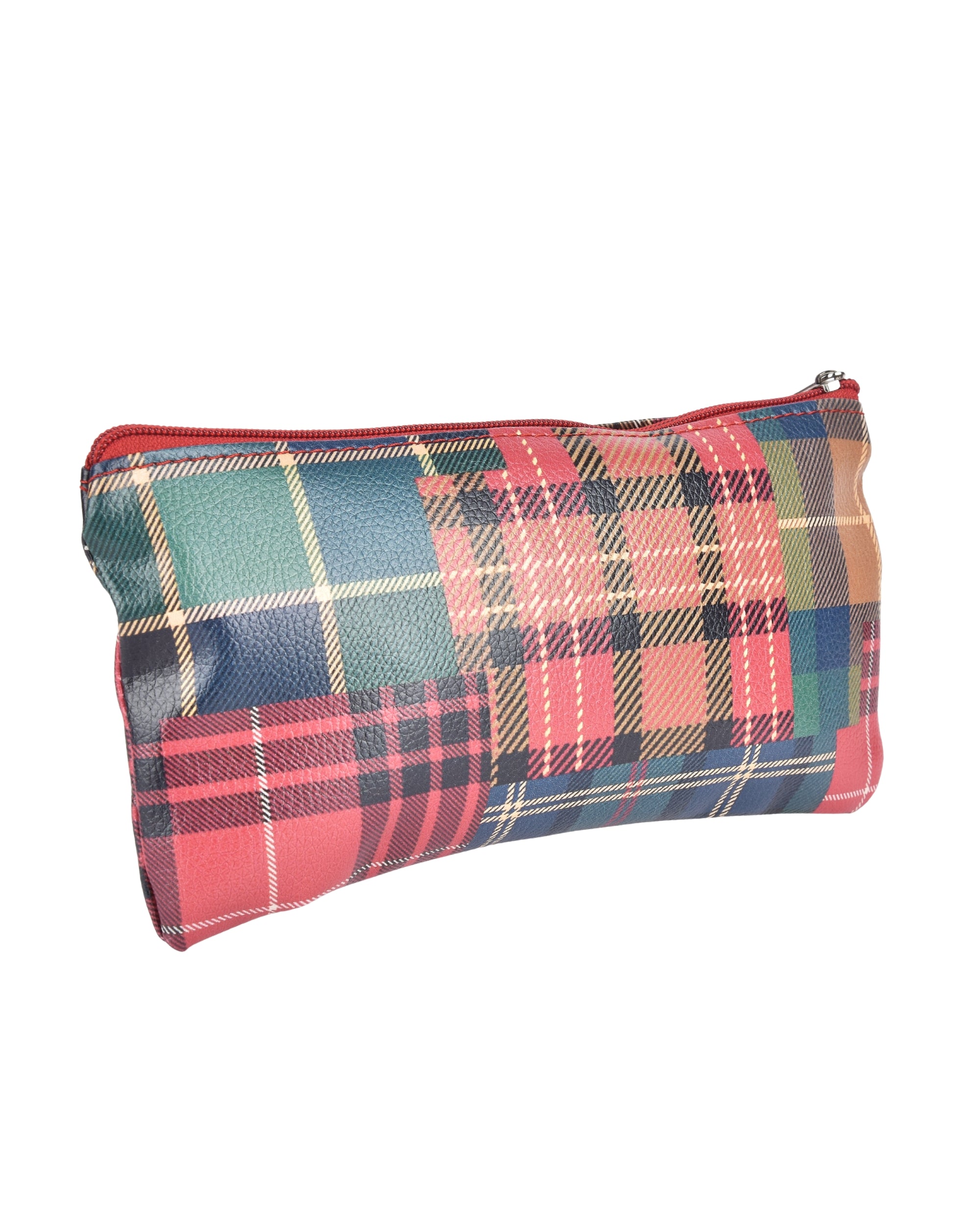 Eternia® Multipurpose Organizer Pouch – Tartan Printed Artificial Leatherette Cosmetic & Stationery Bag for Travel, Office & Daily Use