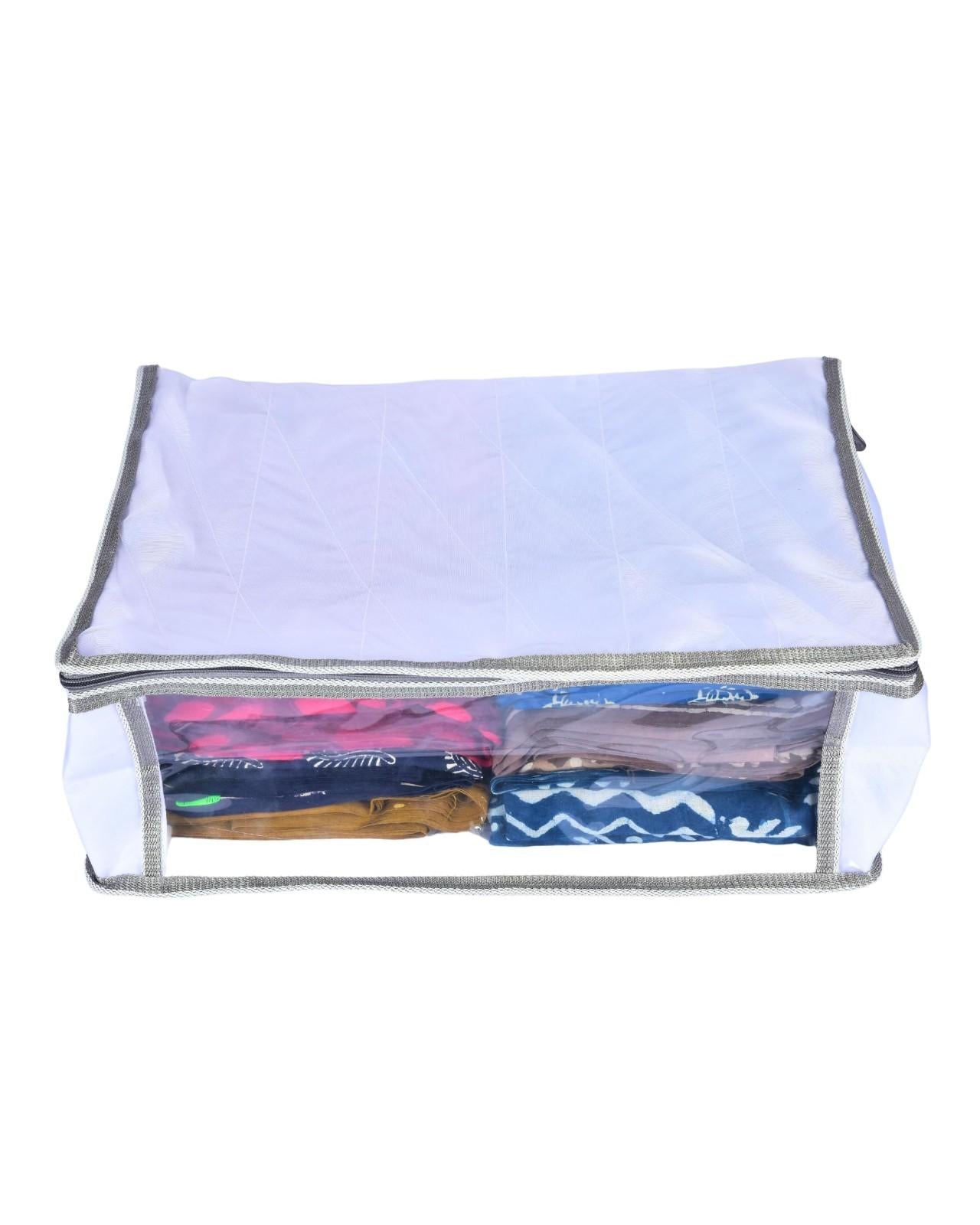 Premsons® Double-Layer Saree Cover with Zip | Durable & Foldable Storage Organizer for Wardrobe | Protects from Dust & Moisture | Pack of 2 | White and Grey