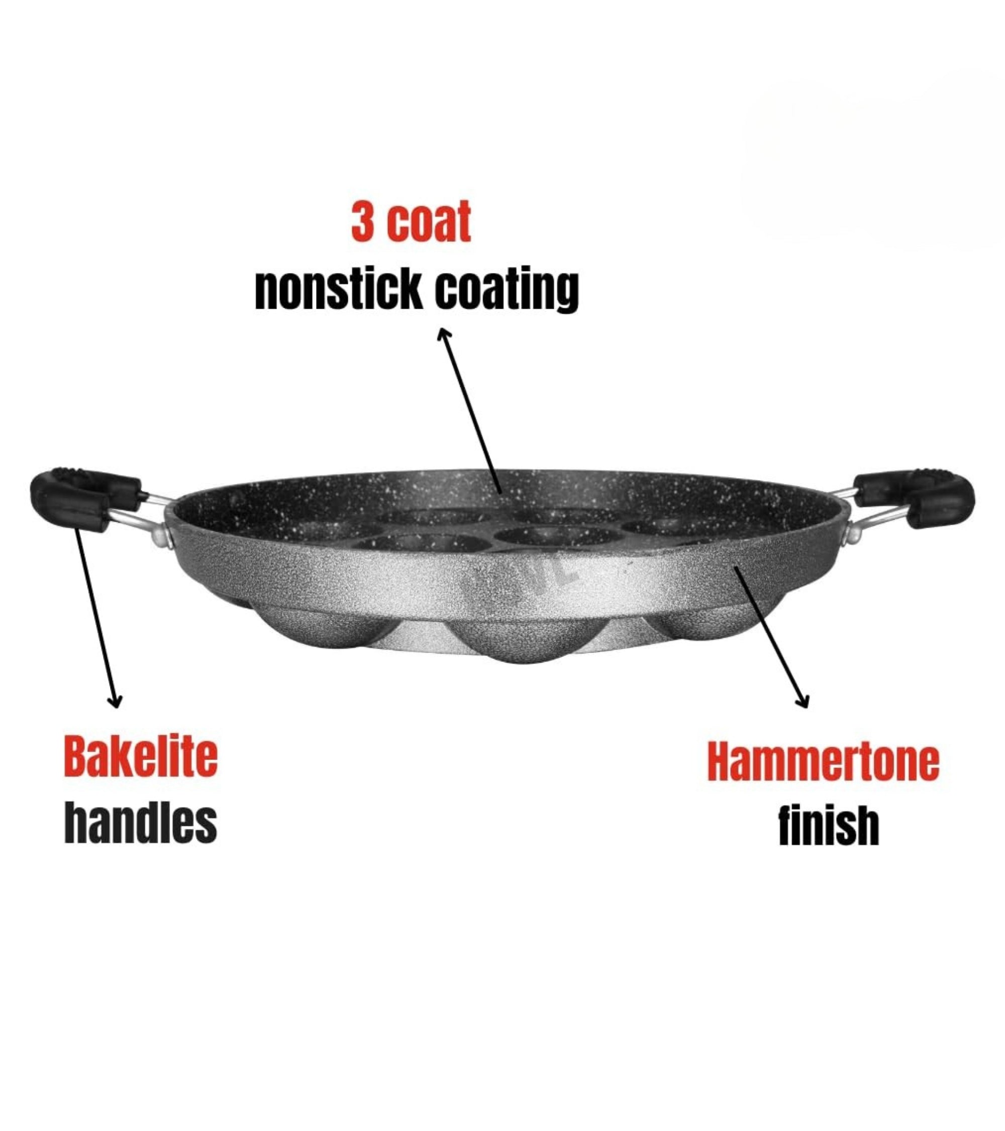Premsons® Heavy-Base Non-Stick 12 Cavity Appam Patra with Glass Lid | Appam Maker | Appe Pan | Litti Maker | Non-Stick Appam Stand for Gas Stove Cooking
