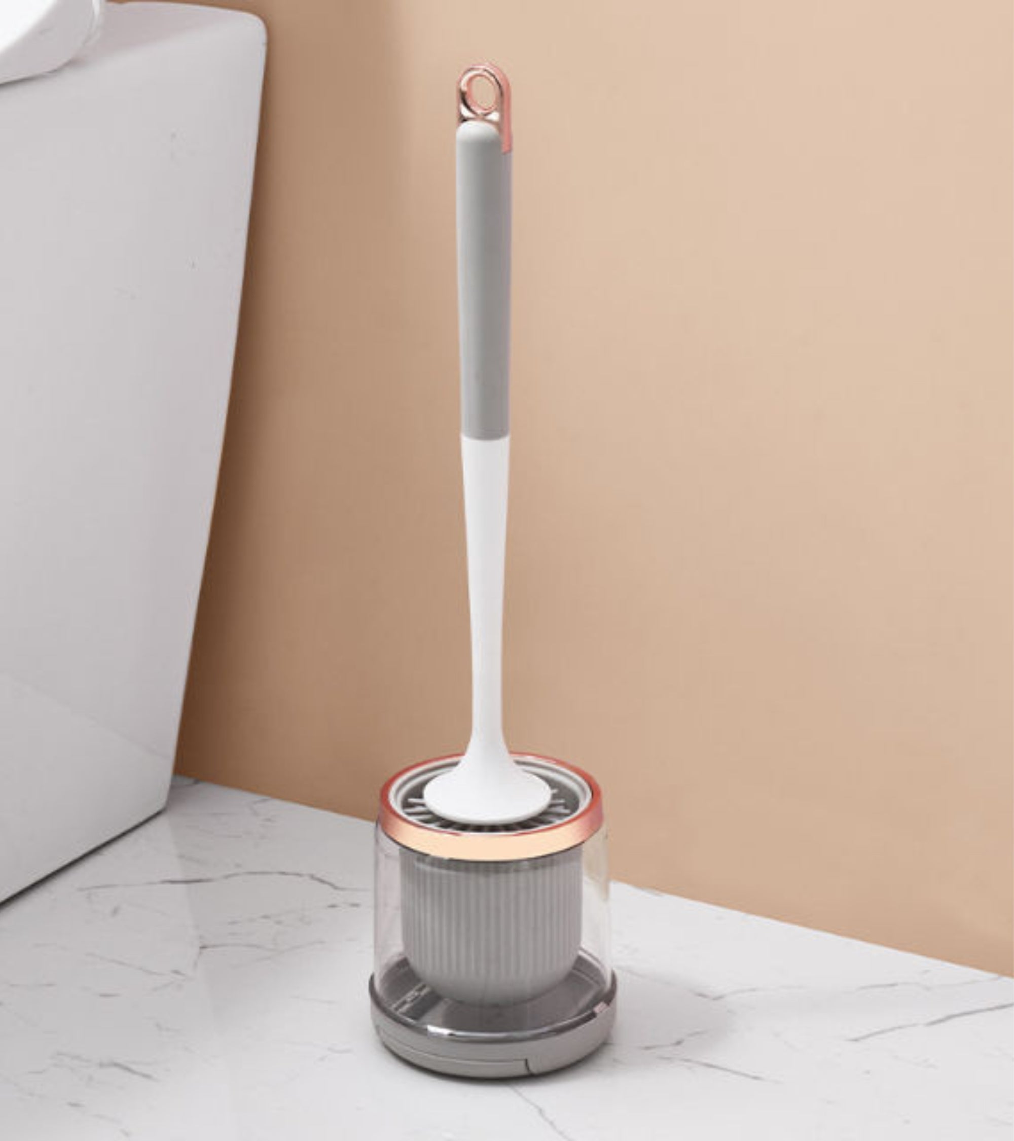 Premsons® Silicone Toilet Brush with Holder – Flexible Bristles for Deep Cleaning, Non-Scratch & Quick Dry Bathroom Cleaning Tool (White/Grey)