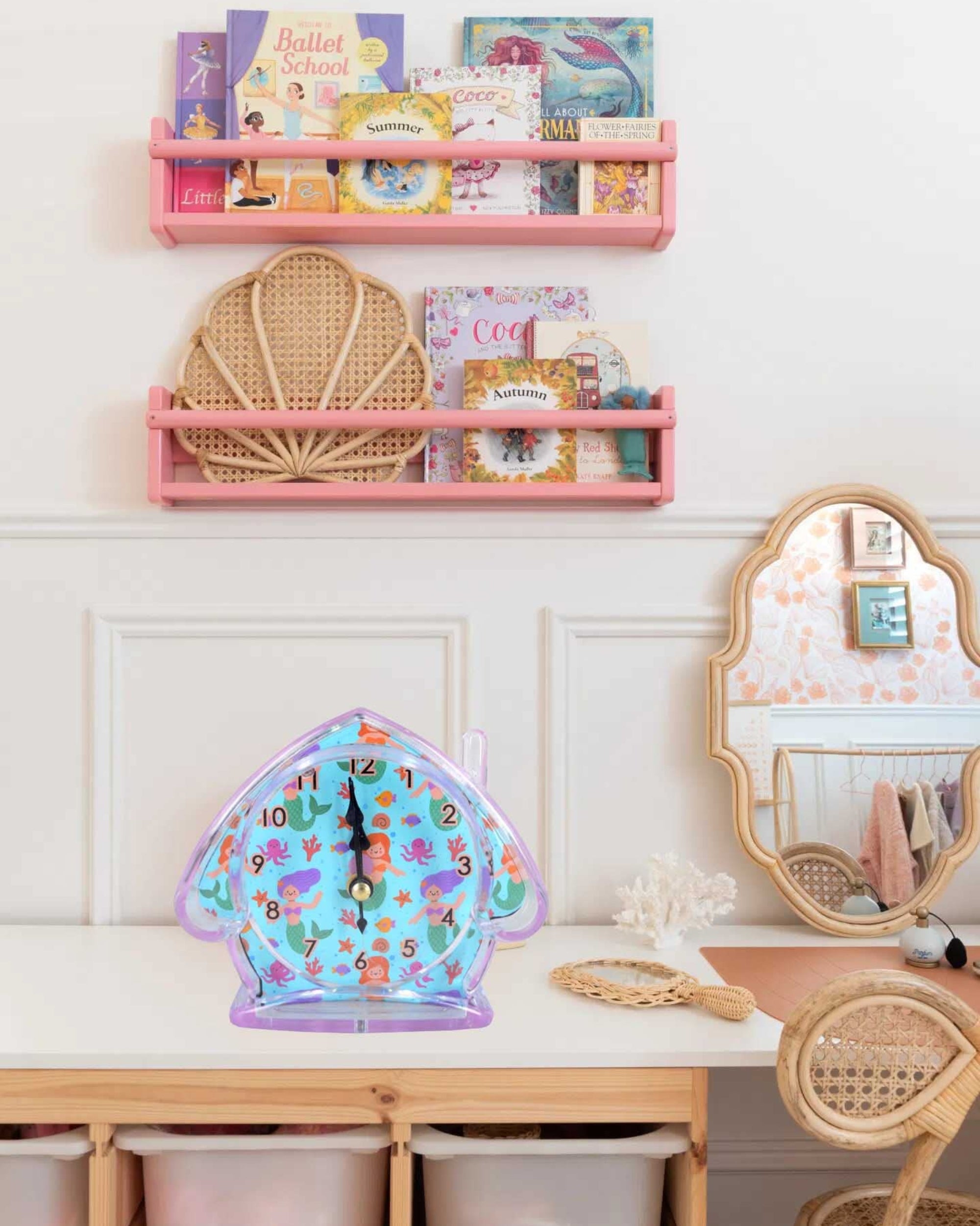Premsons® Table Clock for Kids - Girls Bedroom Beep Alarm Clock - Loud Bell Alarm for Children Study Table - Bed Watch for Heavy Sleepers - Mermaid Design - House Shape - Assorted Colours