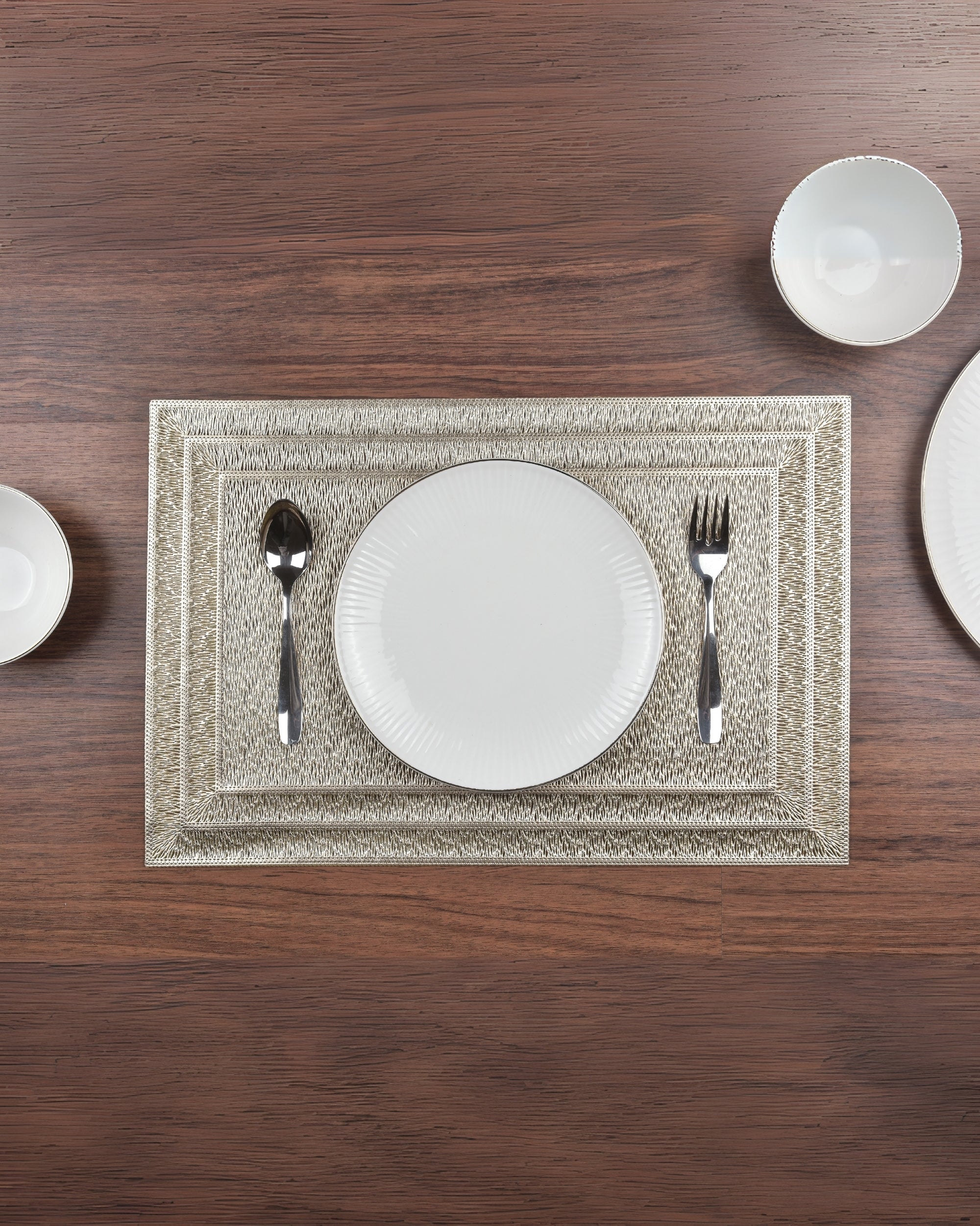Premsons® Golden Vinyl Rectangle Placemats – Washable, Non-Slip, Stain-Resistant Hollow Design Table Mats for Dining, Kitchen, Wedding & Party Décor