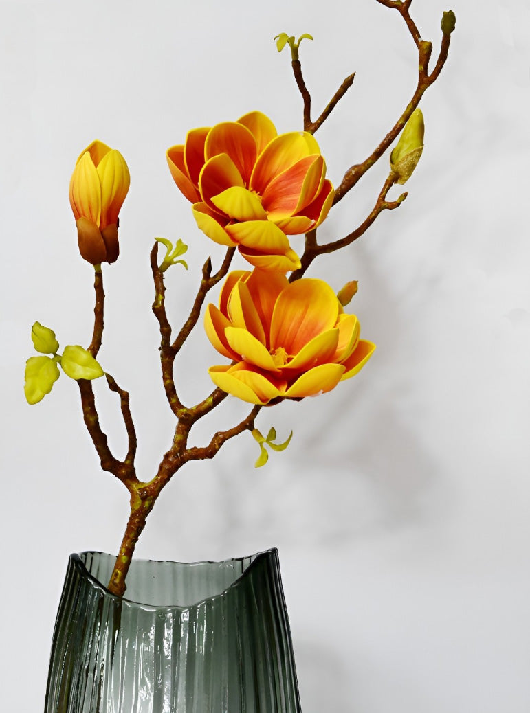 Premsons® Elegant Artificial Magnolia Flower – 1 Stem of Realistic Silk Bloom for Home Décor, Office, or Events | Long-Lasting Faux Floral Arrangement