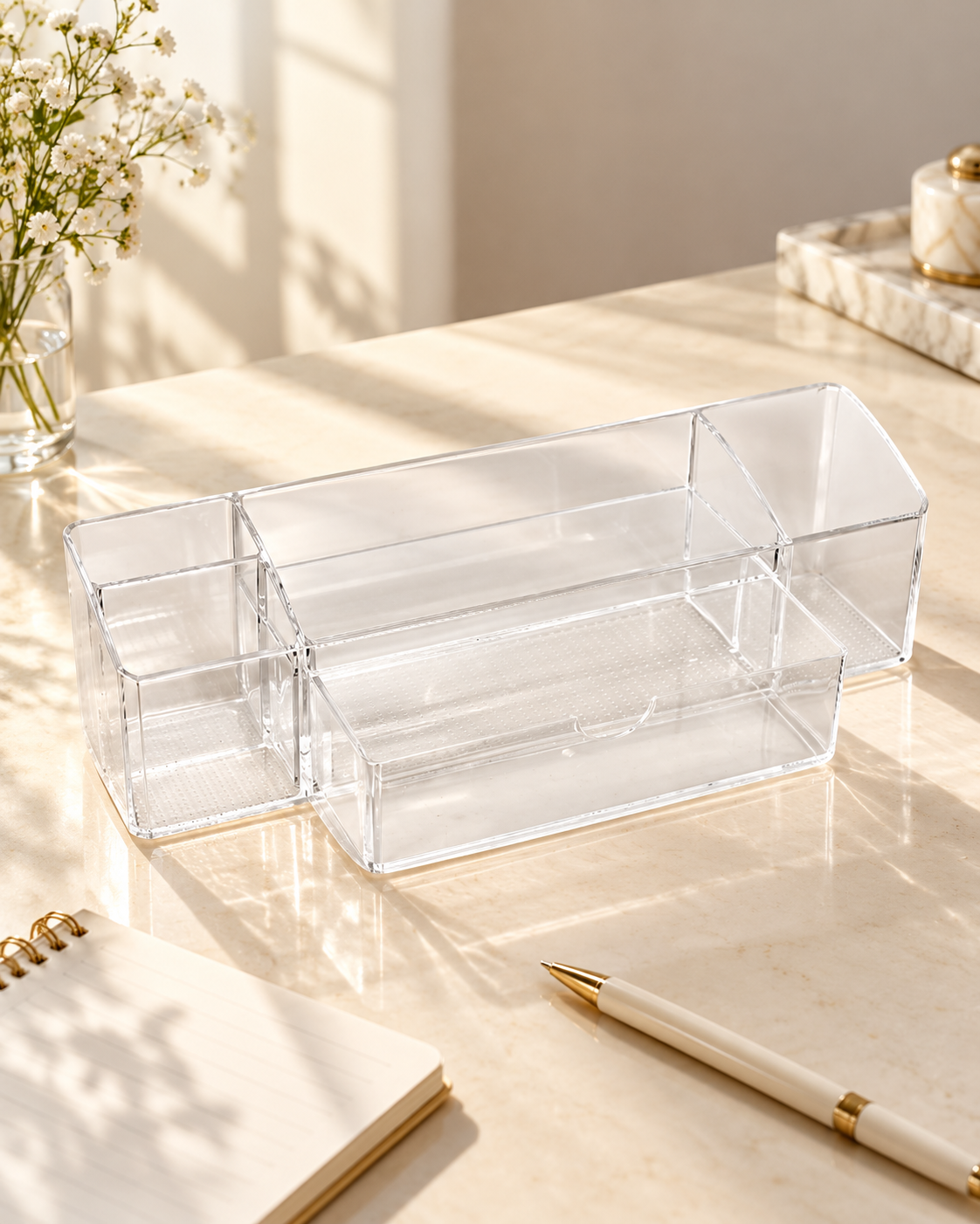 Premsons® Acrylic Makeup Organizer | Lipstick Holder & Cosmetic Storage Box | Clear Vanity Organizer for Desk, Drawer & Bathroom Use