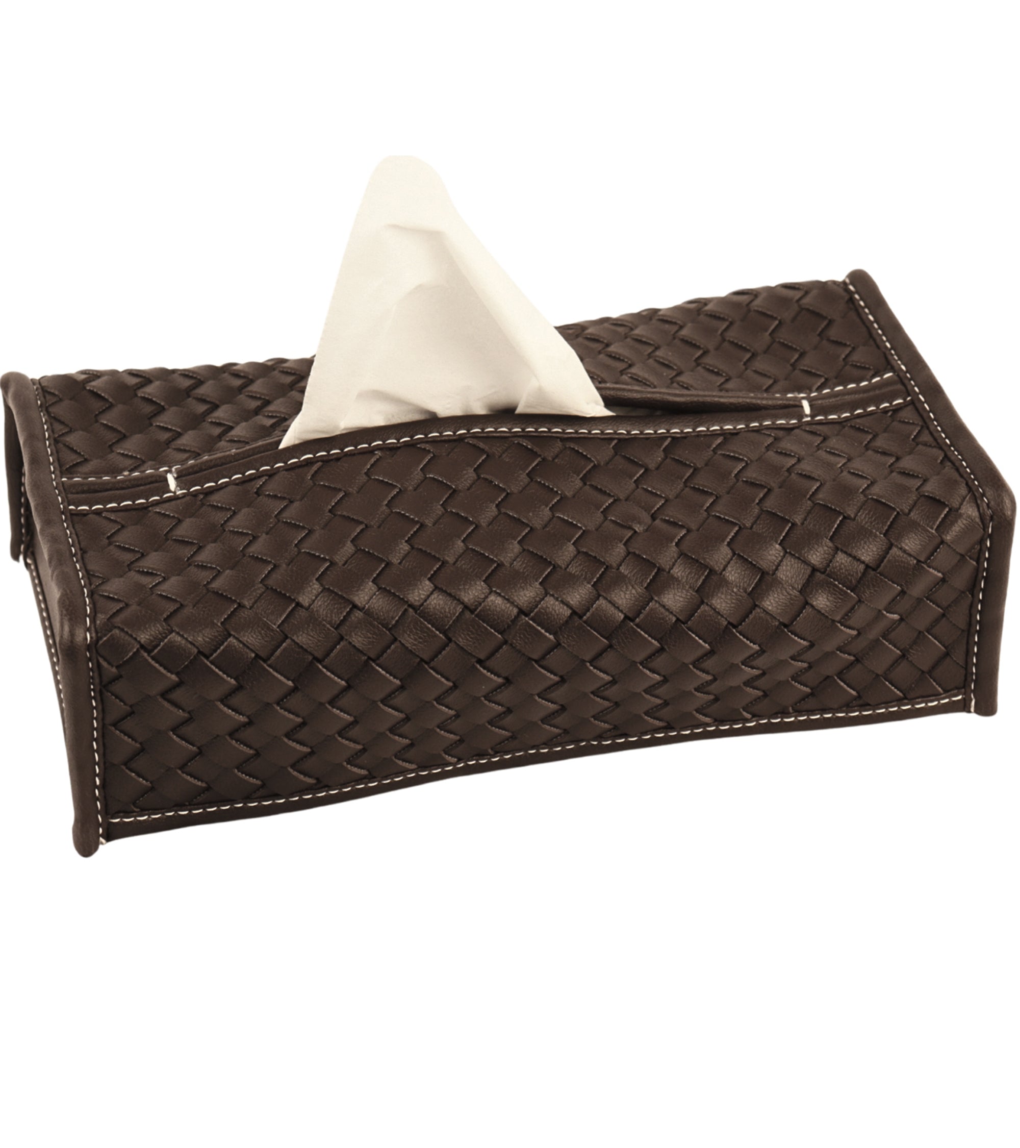 Premsons® Woven Design Artificial Faux Vegan Leatherette Tissue Paper Box for Dining Room Kitchen Bedroom Car and Home Décor (Dark Brown, Rectangular Sleeve)