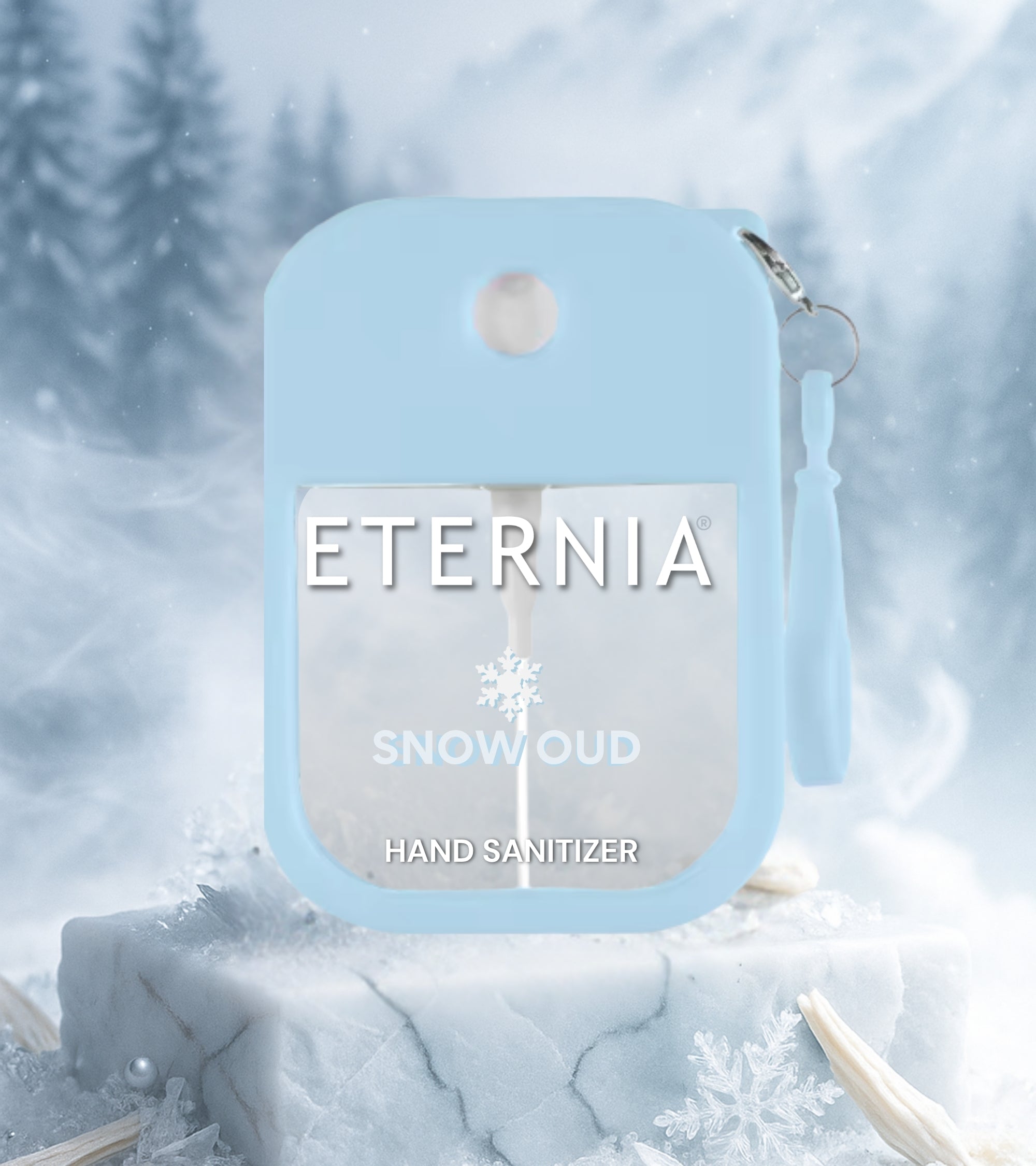 Eternia® Hand Sanitizer Spray - Hydrating Moisturizing Power Mist - Gentle on Skin, Quick-Drying Formula, Travel Friendly - Snow Oud - 300+ Sprays - Pack of 2