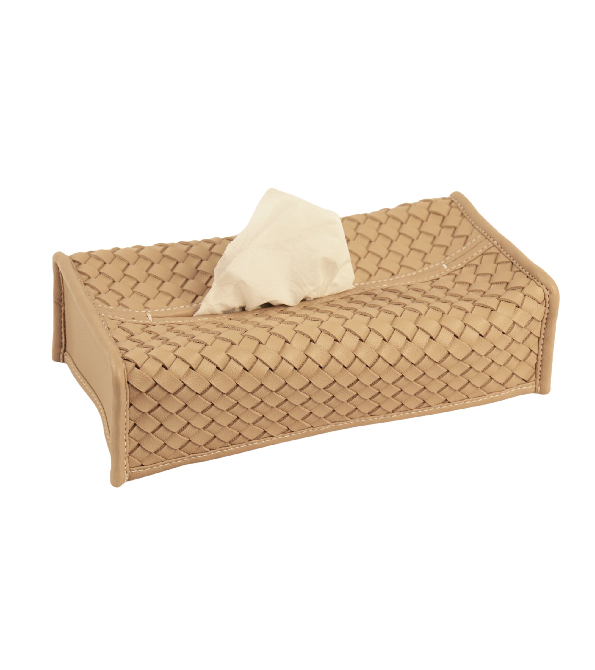 Premsons® Woven Design Artificial Faux Vegan Leatherette Tissue Paper Box for Dining Room Kitchen Bedroom Car and Home Décor (Beige, Rectangular Sleeve)
