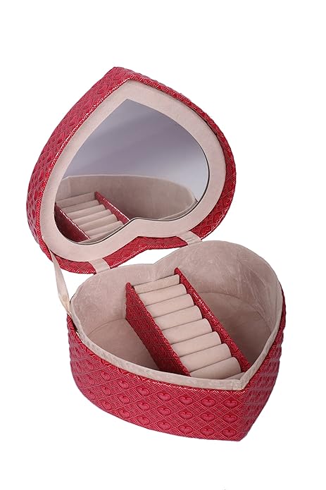 Premsons® Heart-Shaped Jewellery Box – Portable Classic Leatherette Organizer for Women – Elegant Multi-Layer Storage Case for Rings, Earrings & Accessories
