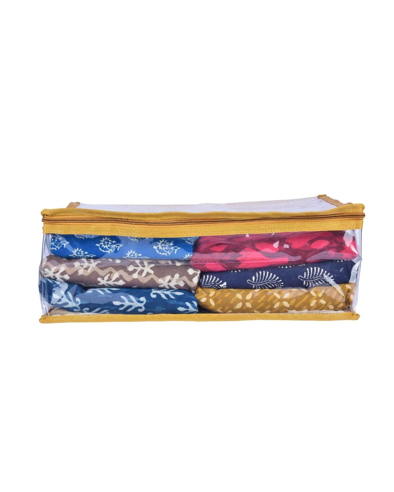 Premsons® Transparent Saree Cover with Zip | Durable & Foldable Storage Organizer for Wardrobe | Protects from Dust & Moisture | Pack of 2 | Gold