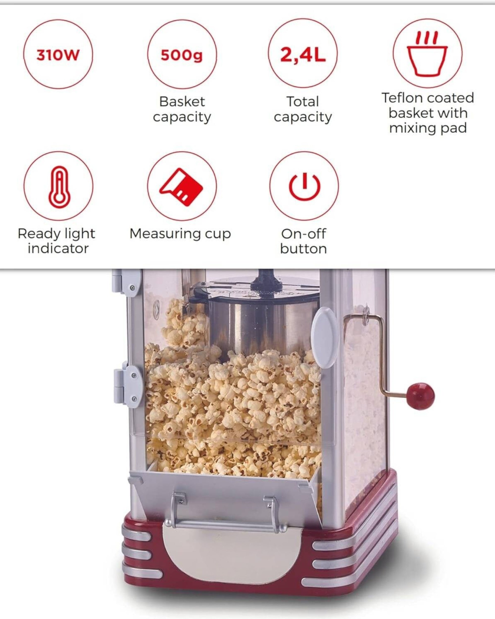 Premsons® Popcorn Maker – Hot Air Popcorn Machine for Oil-Free, Healthy & Quick Snack Making | Portable & Easy to Use Popcorn Popper for Home & Parties