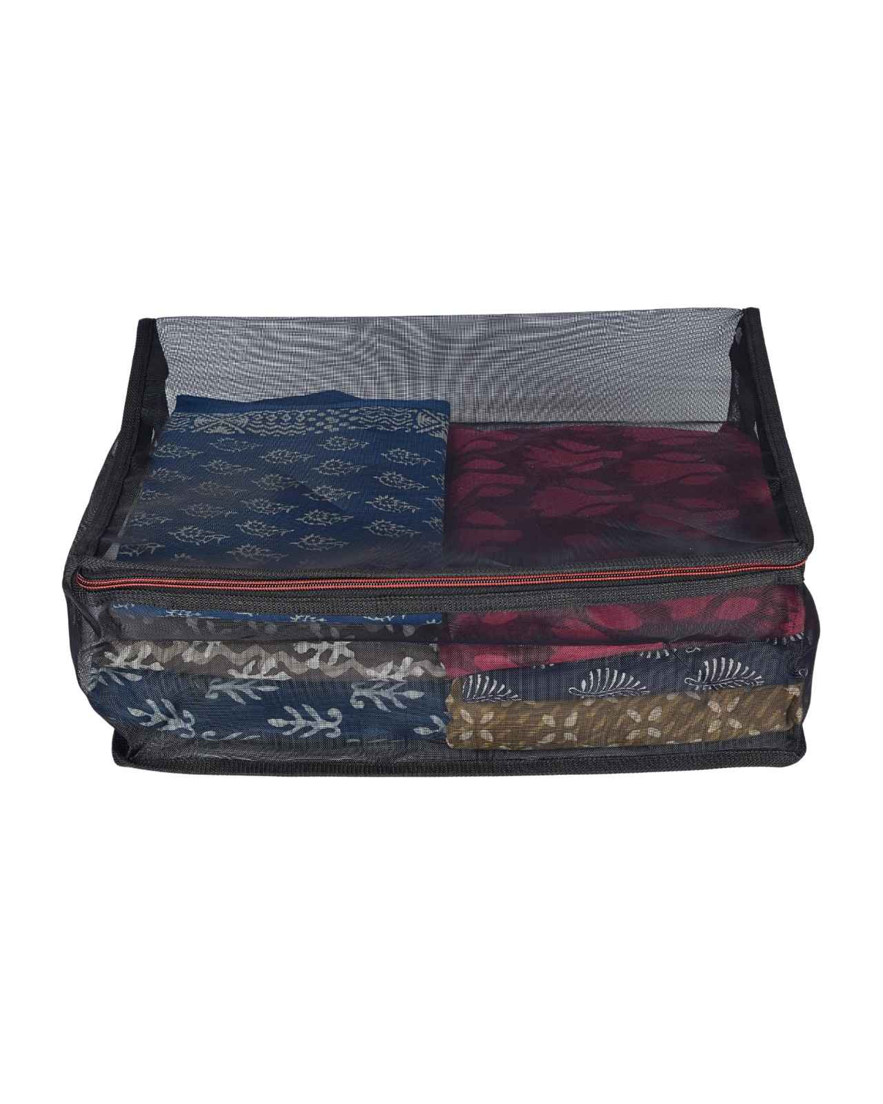 Premsons® Saree Cover Net with Zip – Foldable & Durable Wardrobe Storage Organizer – Dust & Moisture Protection for Sarees – Pack of 2 – Black