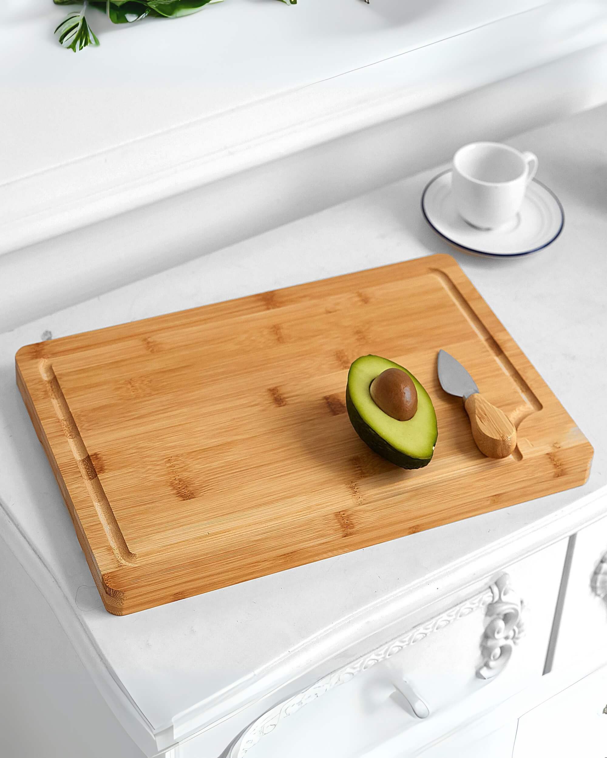 Premsons® Bamboo Cheese Board & Knife Set - Includes 1 Knife Set - Rectangle Serving Tray for Snacks Appetizers Cheese Fruits Crackers - Ideal for Home Party Dinner Special Occasions
