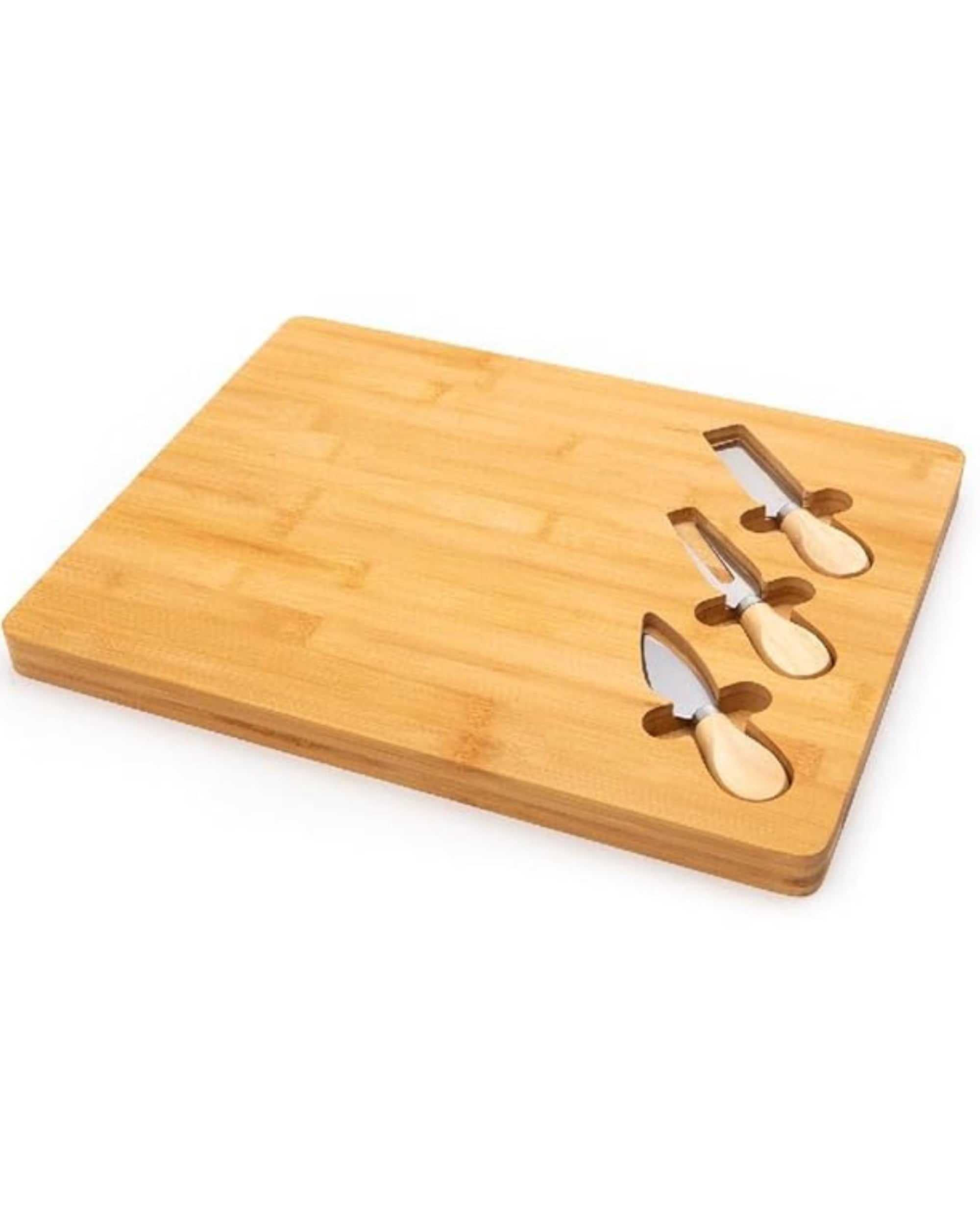 Premsons® Bamboo Cheese Board & Knife Set - Includes 3 Knife Set - Rectangle Serving Tray for Snacks Appetizers Cheese Fruits Crackers - Ideal for Home Party Dinner Special Occasions