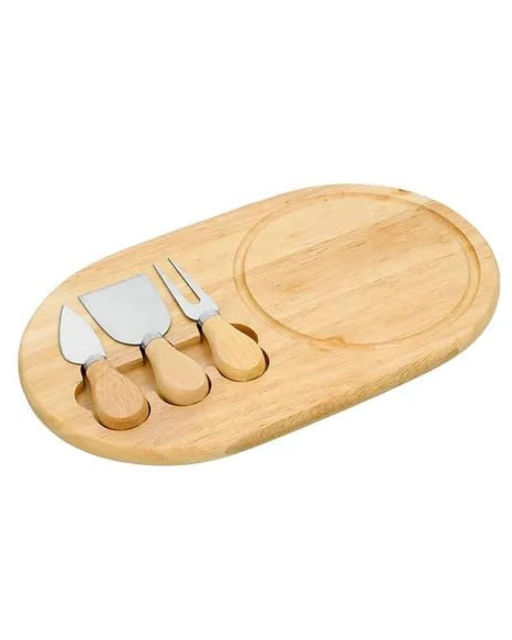 Premsons® Bamboo Cheese Board & Knife Set - Includes 3 Knife Set - Oval Serving Tray for Snacks Appetizers Cheese Fruits Crackers - Ideal for Home Dinner Special Occasions