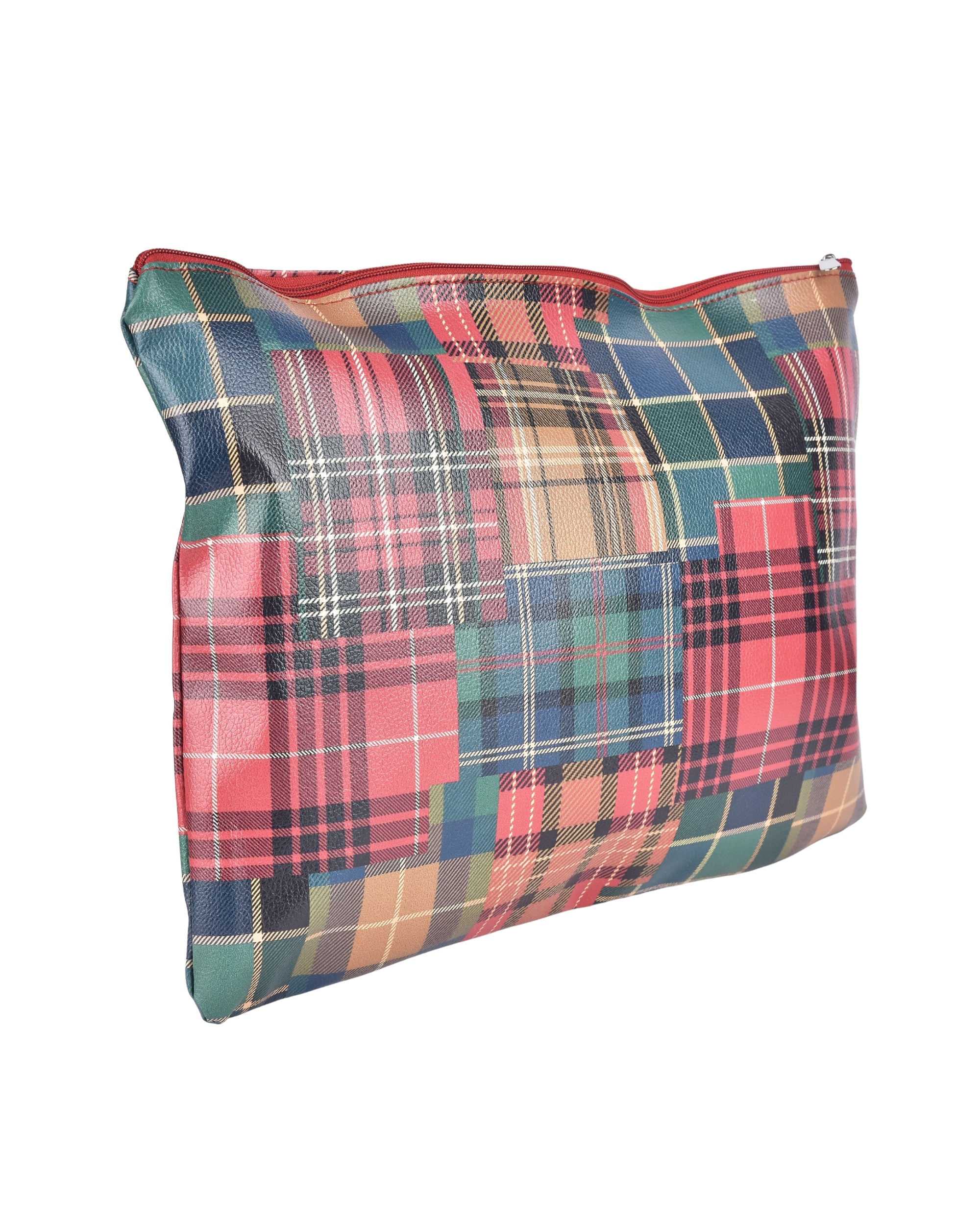 Eternia® Multipurpose Organizer Pouch – Tartan Printed Artificial Leatherette Cosmetic & Stationery Bag for Travel, Office & Daily Use