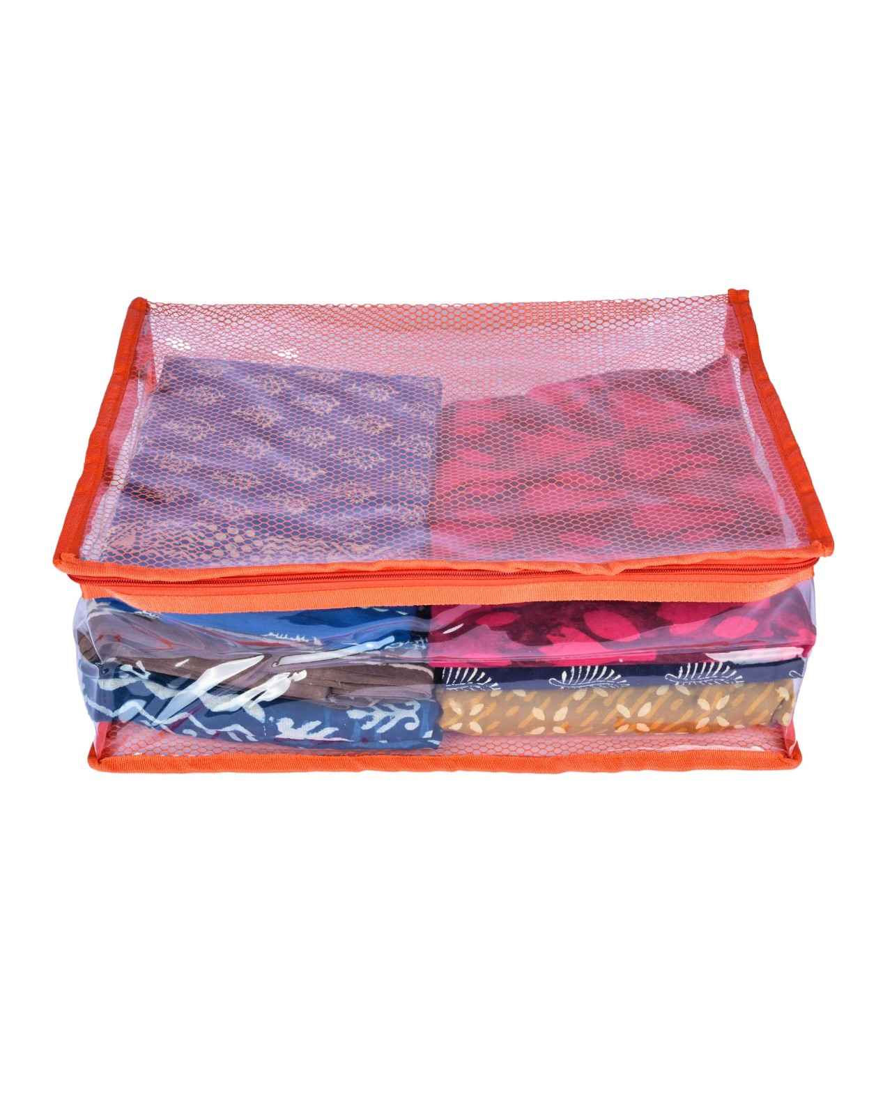 Premsons® Transparent Saree Cover with Zip | Durable & Foldable Storage Organizer for Wardrobe | Protects from Dust & Moisture | Pack of 2 | Orange