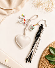 Premsons Mahjong Keychain – Elegant Heart Charm with Mahjong Tile & Braided Tassel